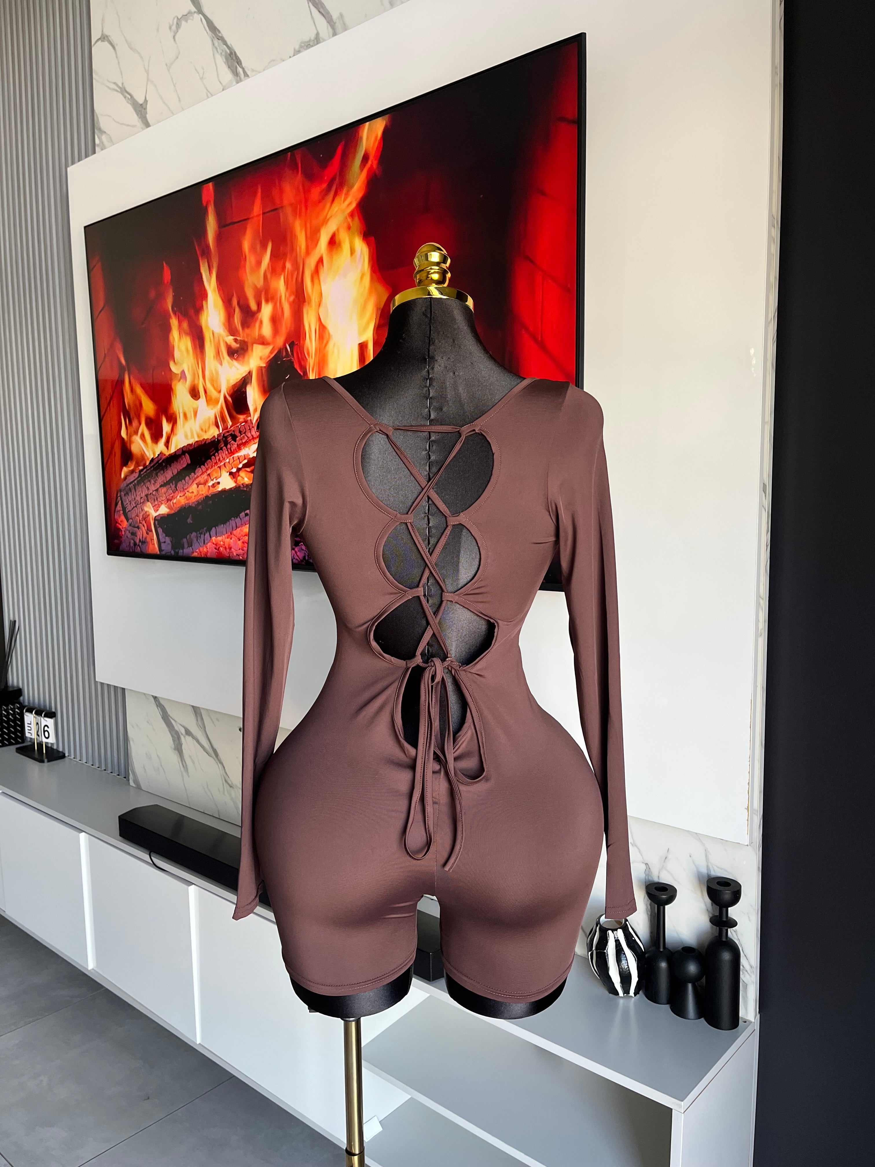 Vee Lace-Up Back Romper