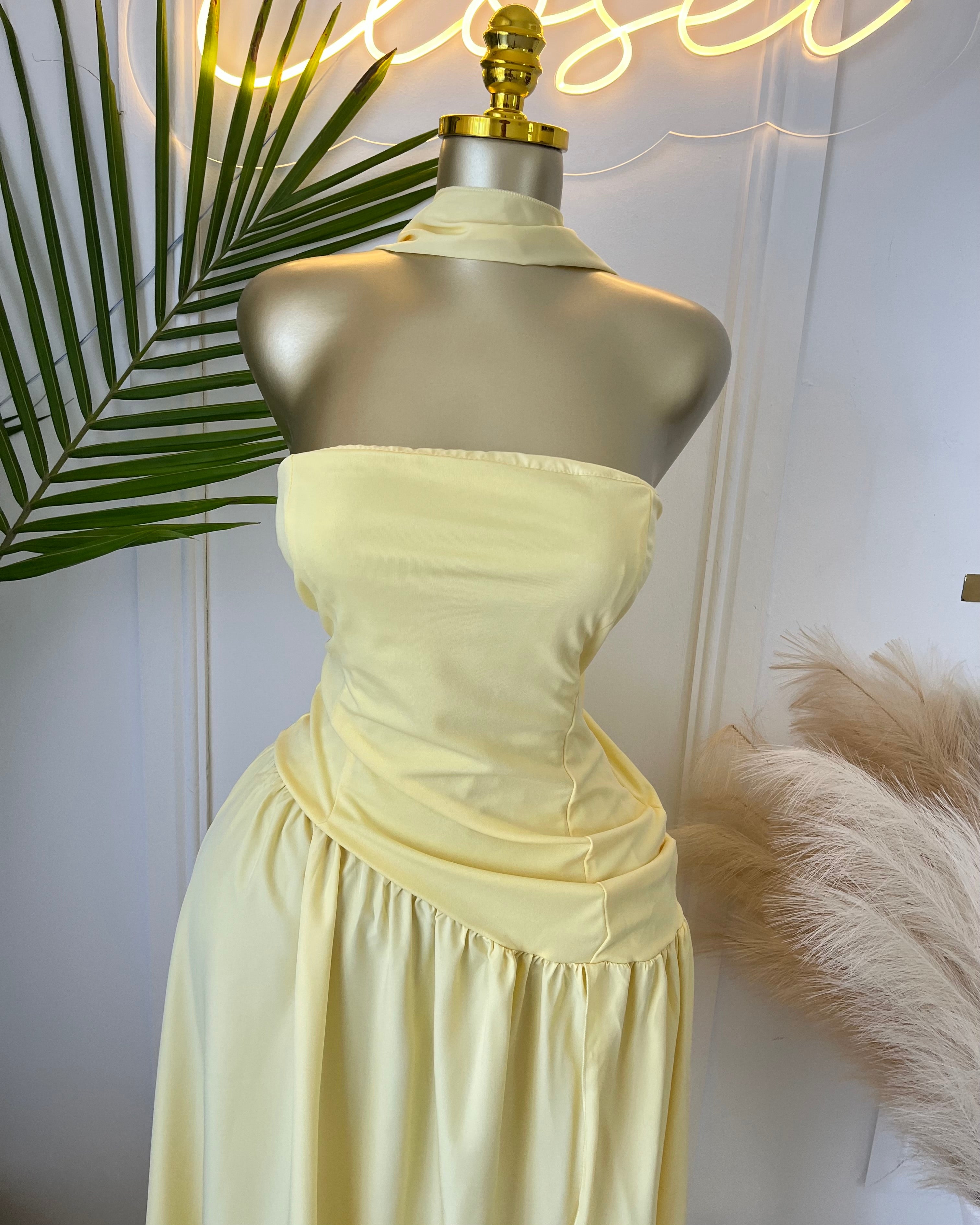 Amara Draped Elegance Gown yellow
