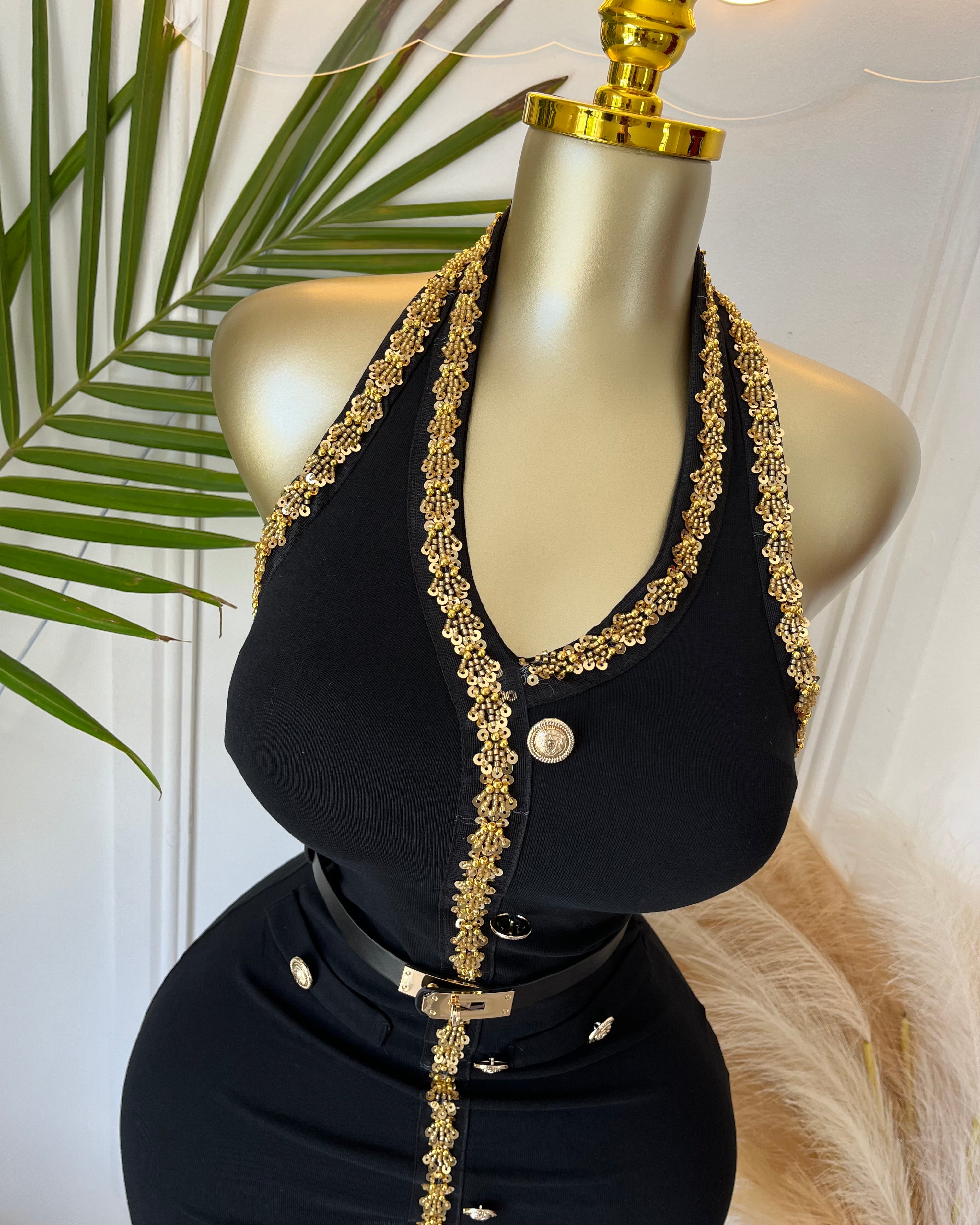 Kathe Gold-Trim Mini Dress