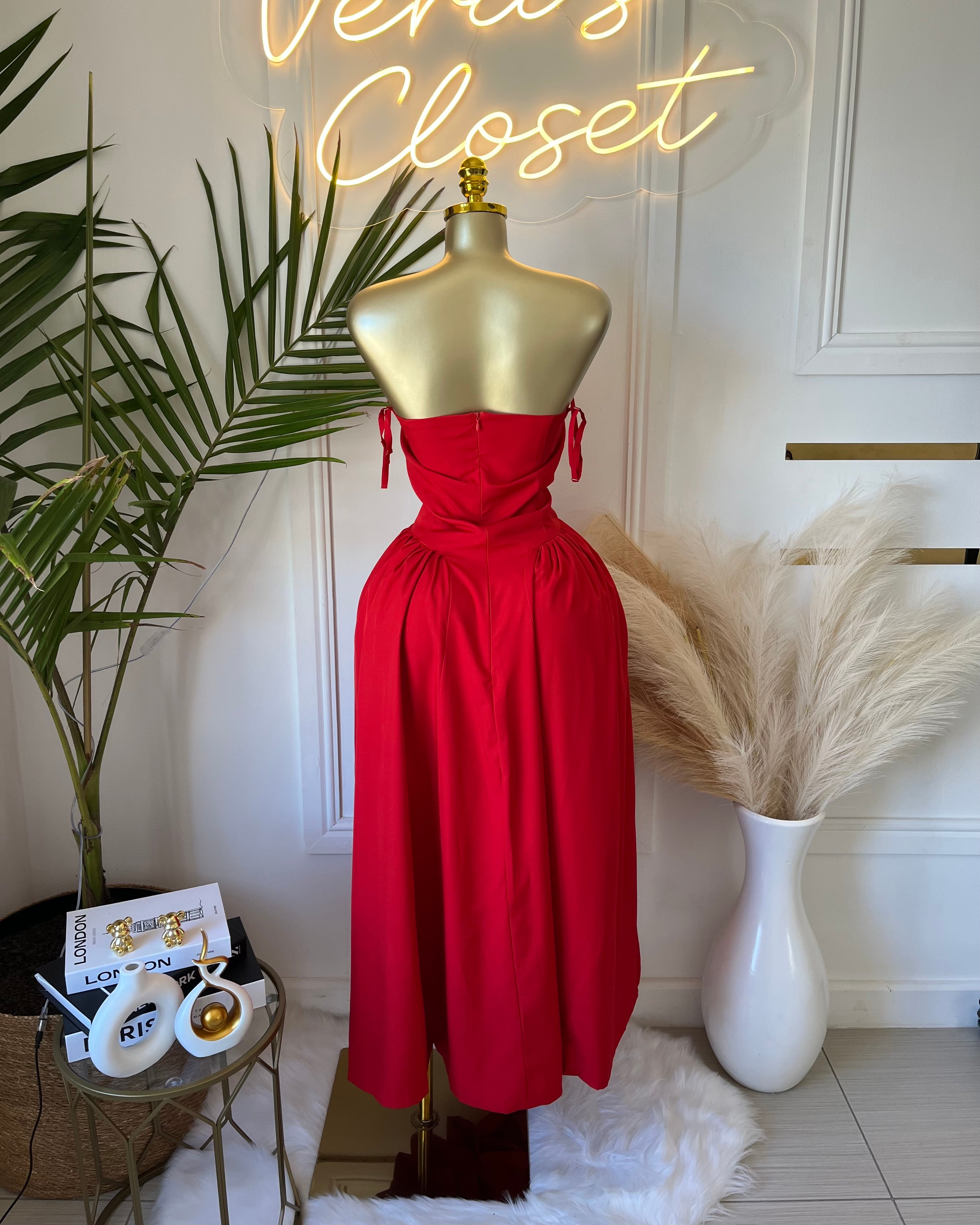 Esta Elegant Red Midi Dress