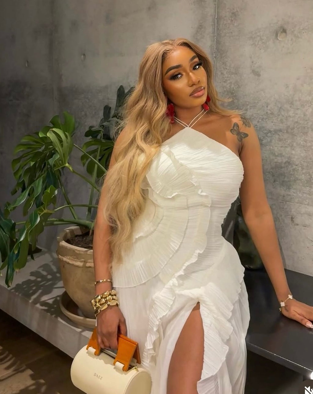 Davia Pleated Maxi Dress White