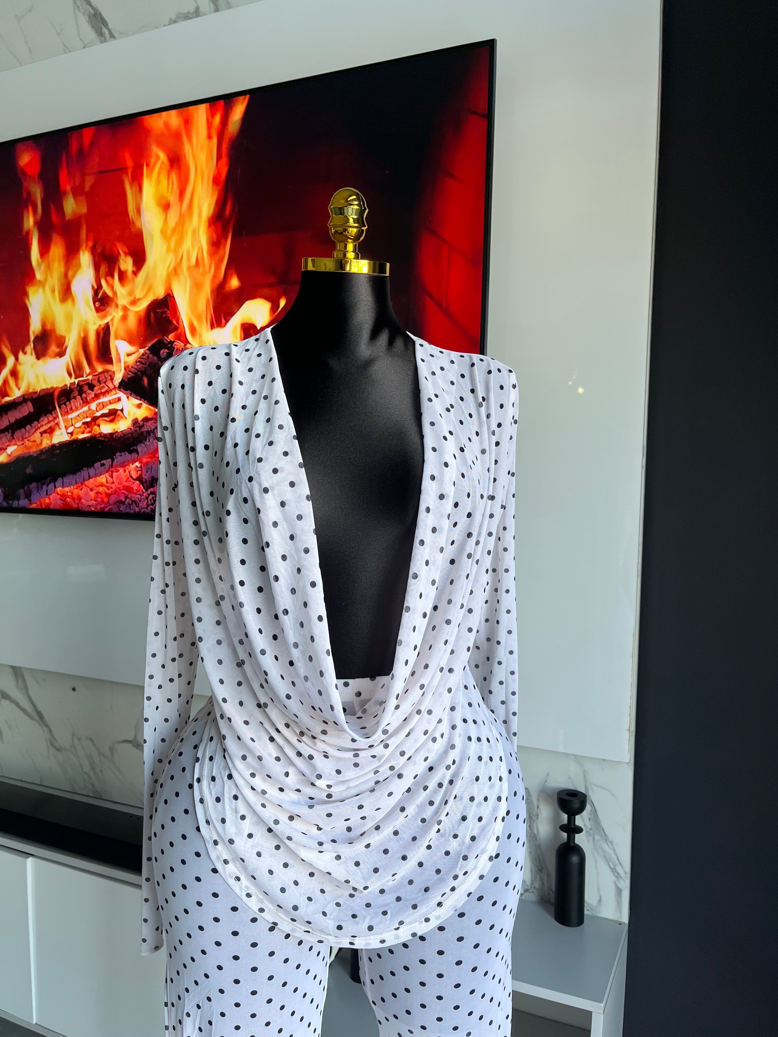Mabel Polka Dot Mesh Pant Set White