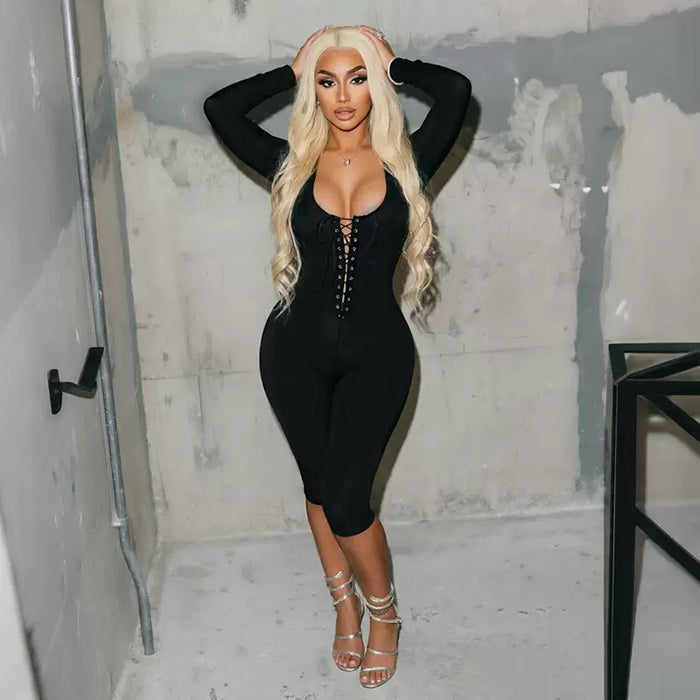 Blair Lace-Up Capri Jumpsuit Black