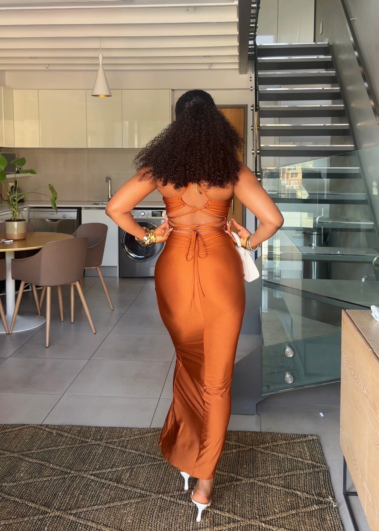 Nadia Open-Back Maxi Dress Orange