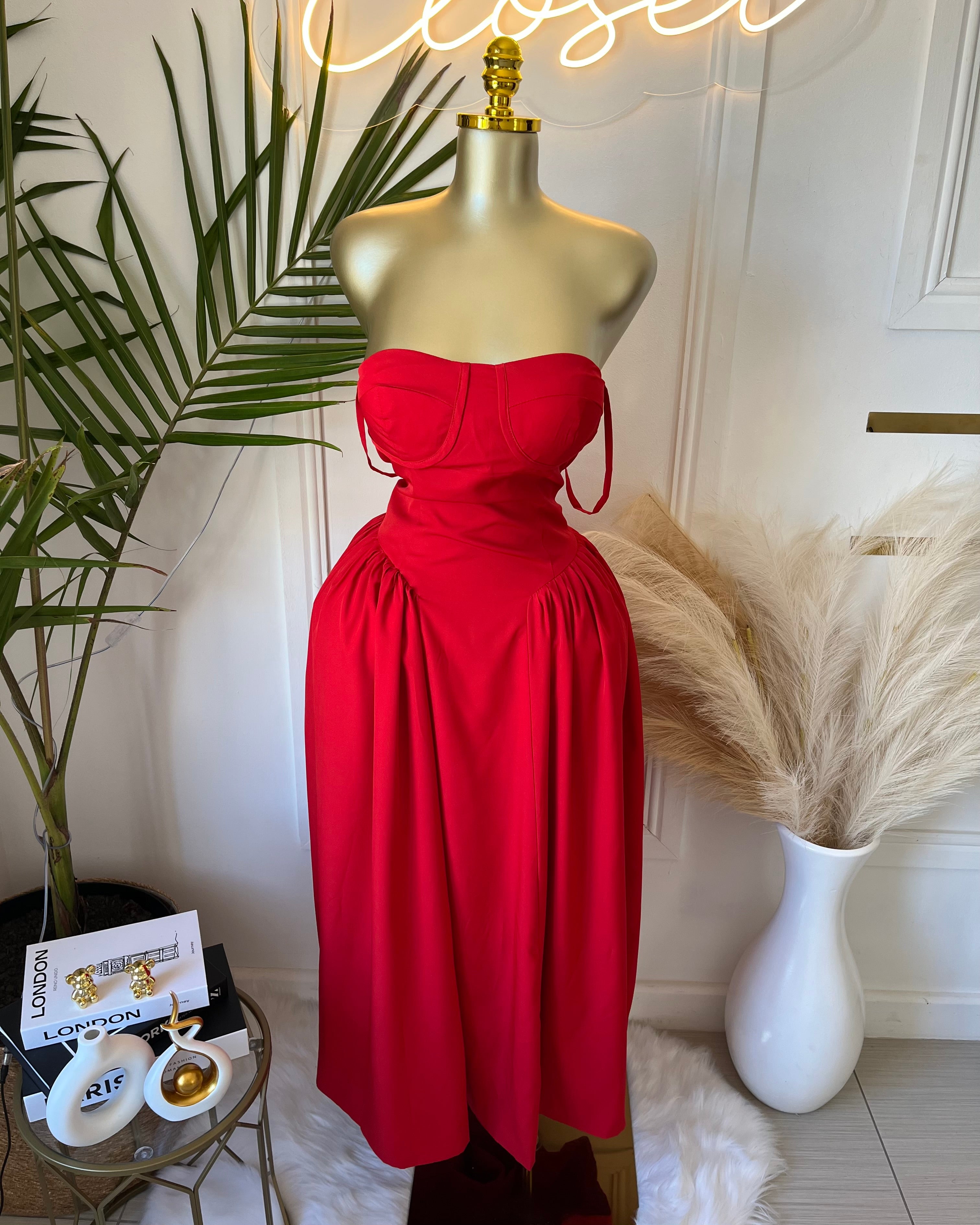 Esta Elegant Red Midi Dress