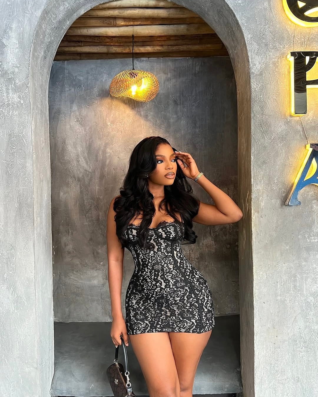 Vitals Lace Corset Bodycon Mini Dress Black