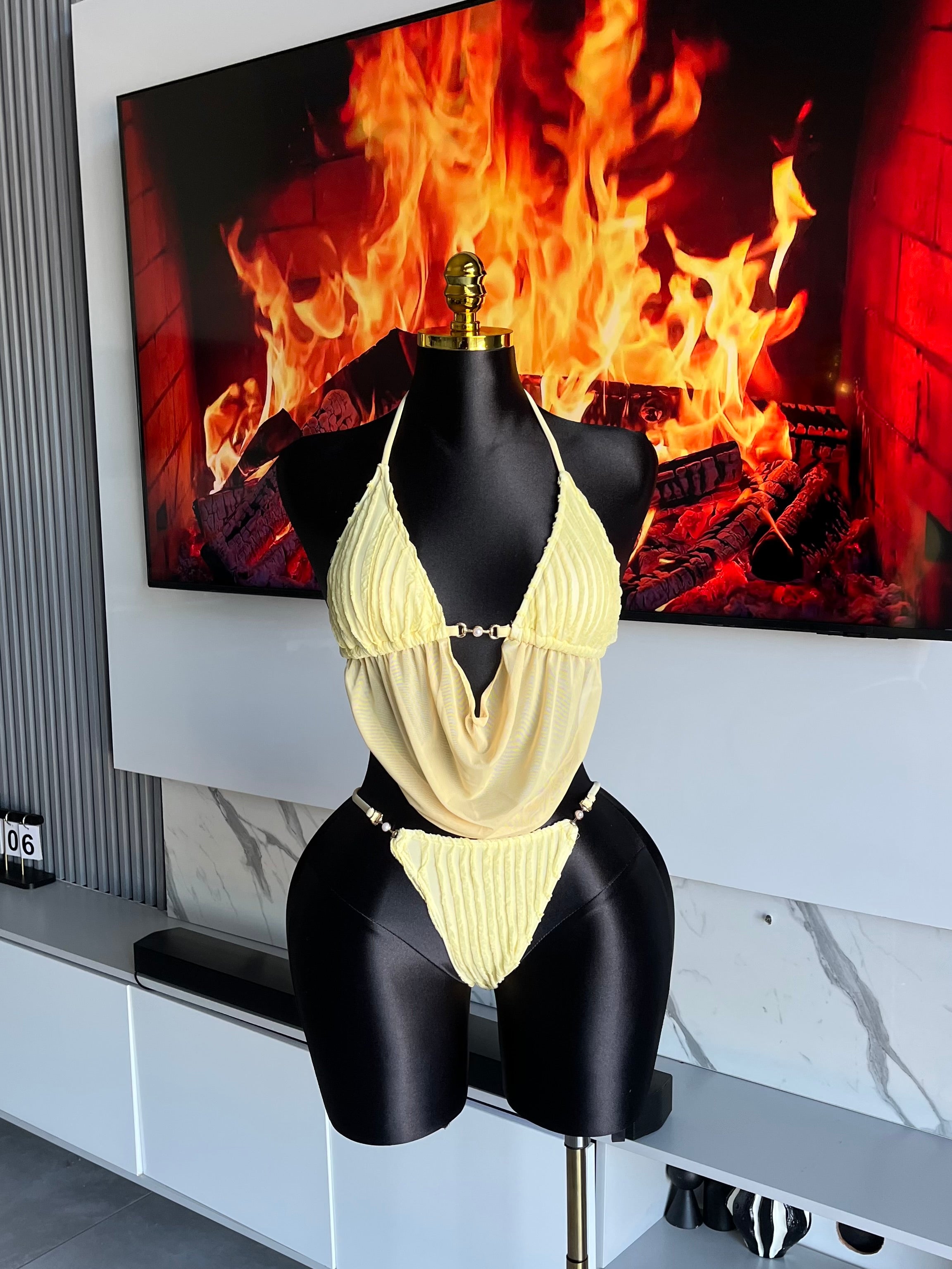 Thalia Yellow Draped Bikini Set