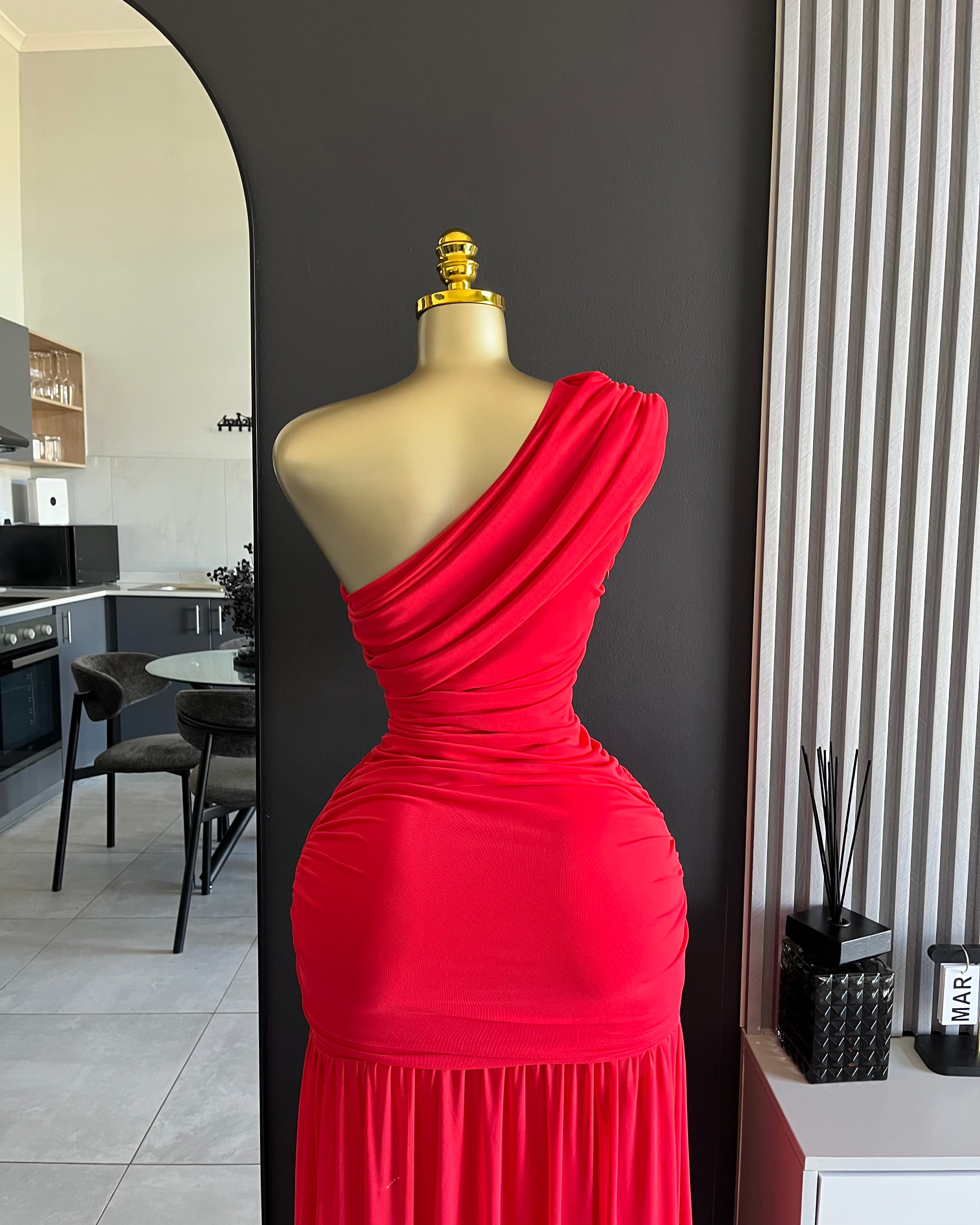 Kendall One-Shoulder Ruched Maxi Dress Red