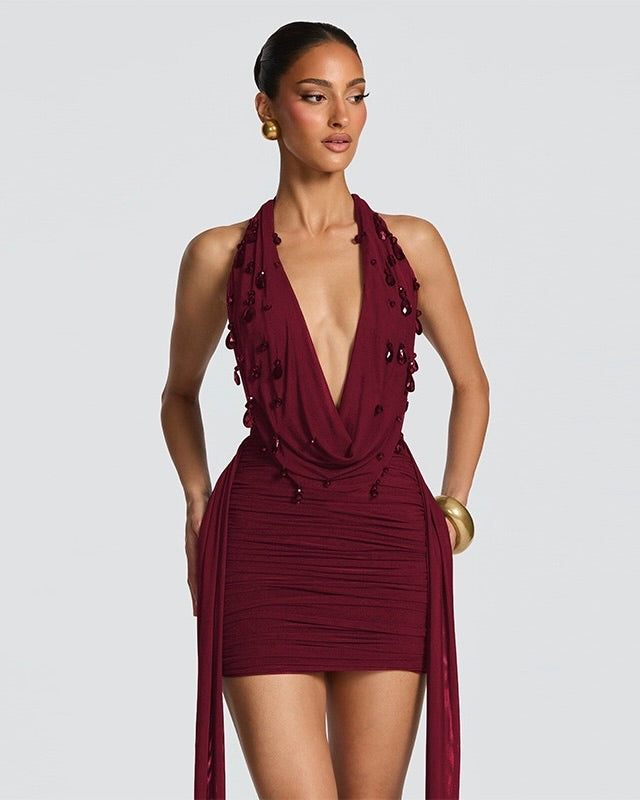 Sienna Embellished Drape Mini Dress