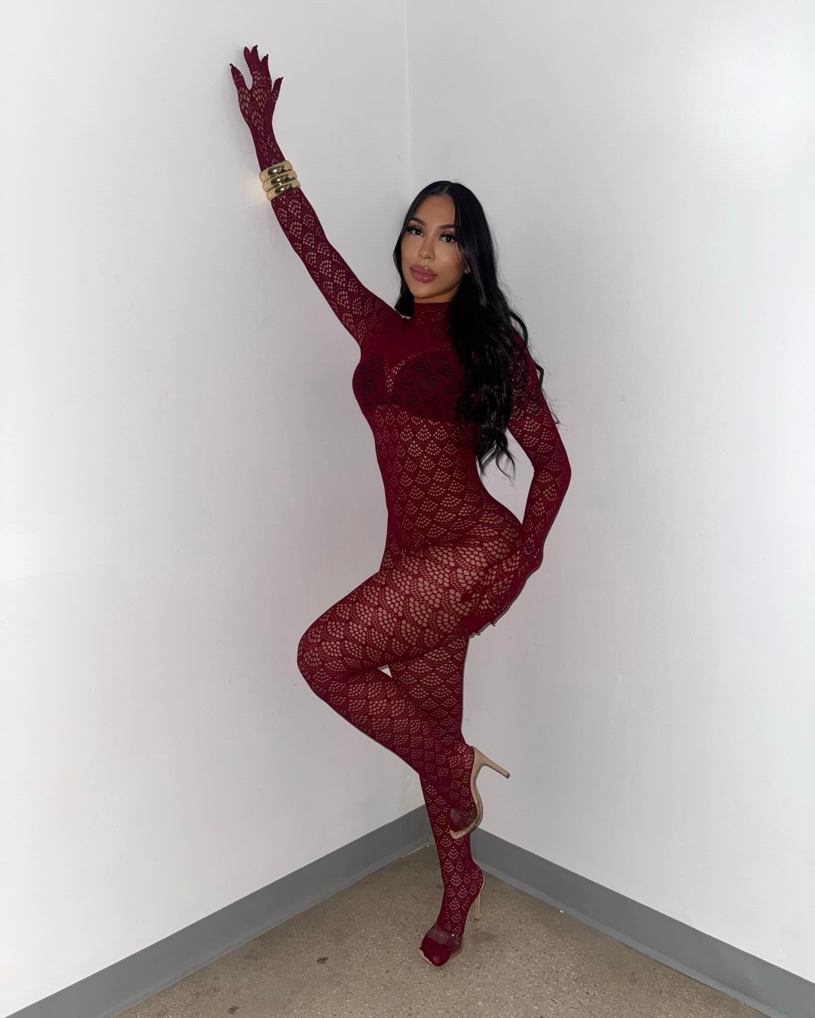 Kerri Lace Jumpsuit Burgundy