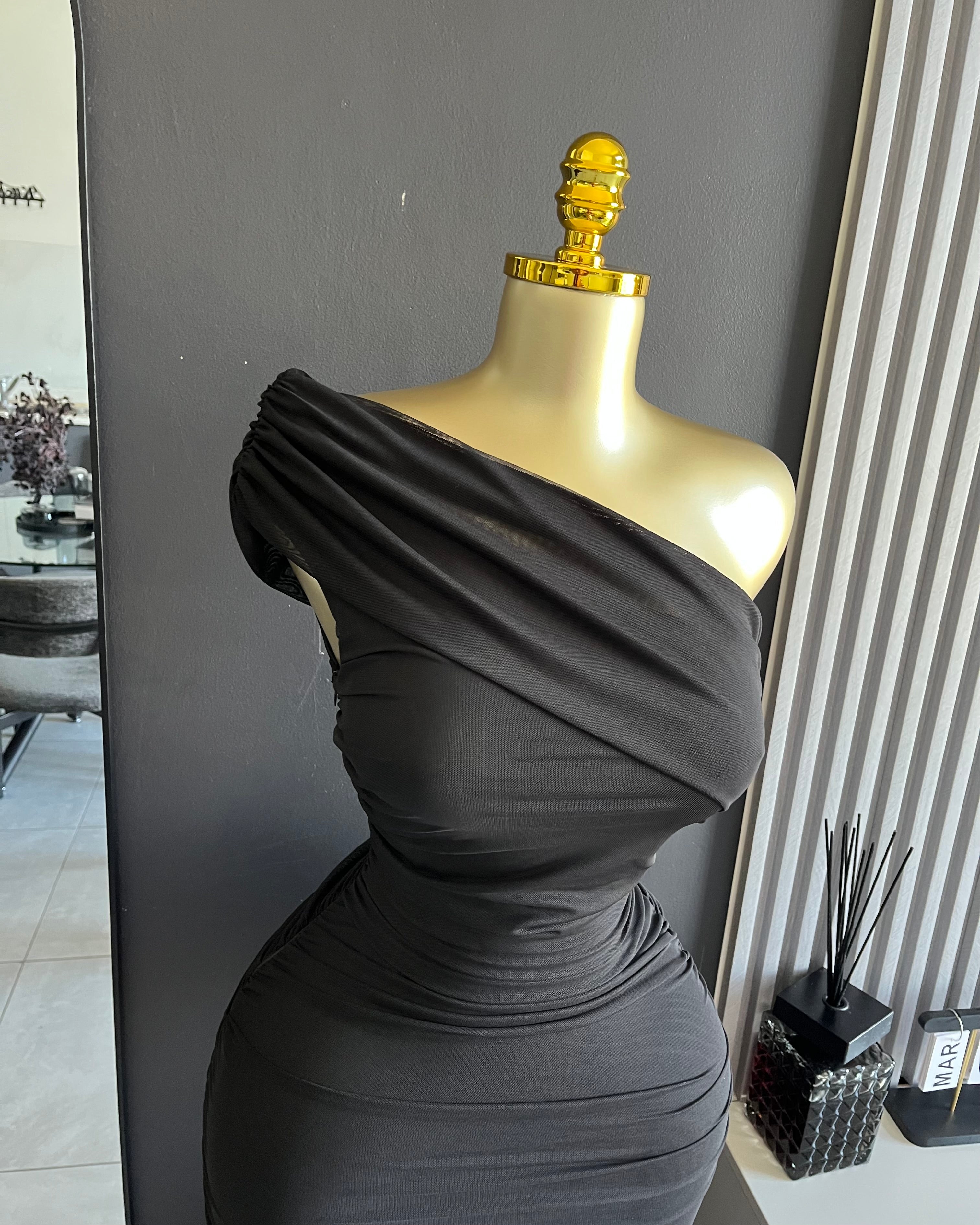 Kendall One-Shoulder Ruched Maxi Dress Black