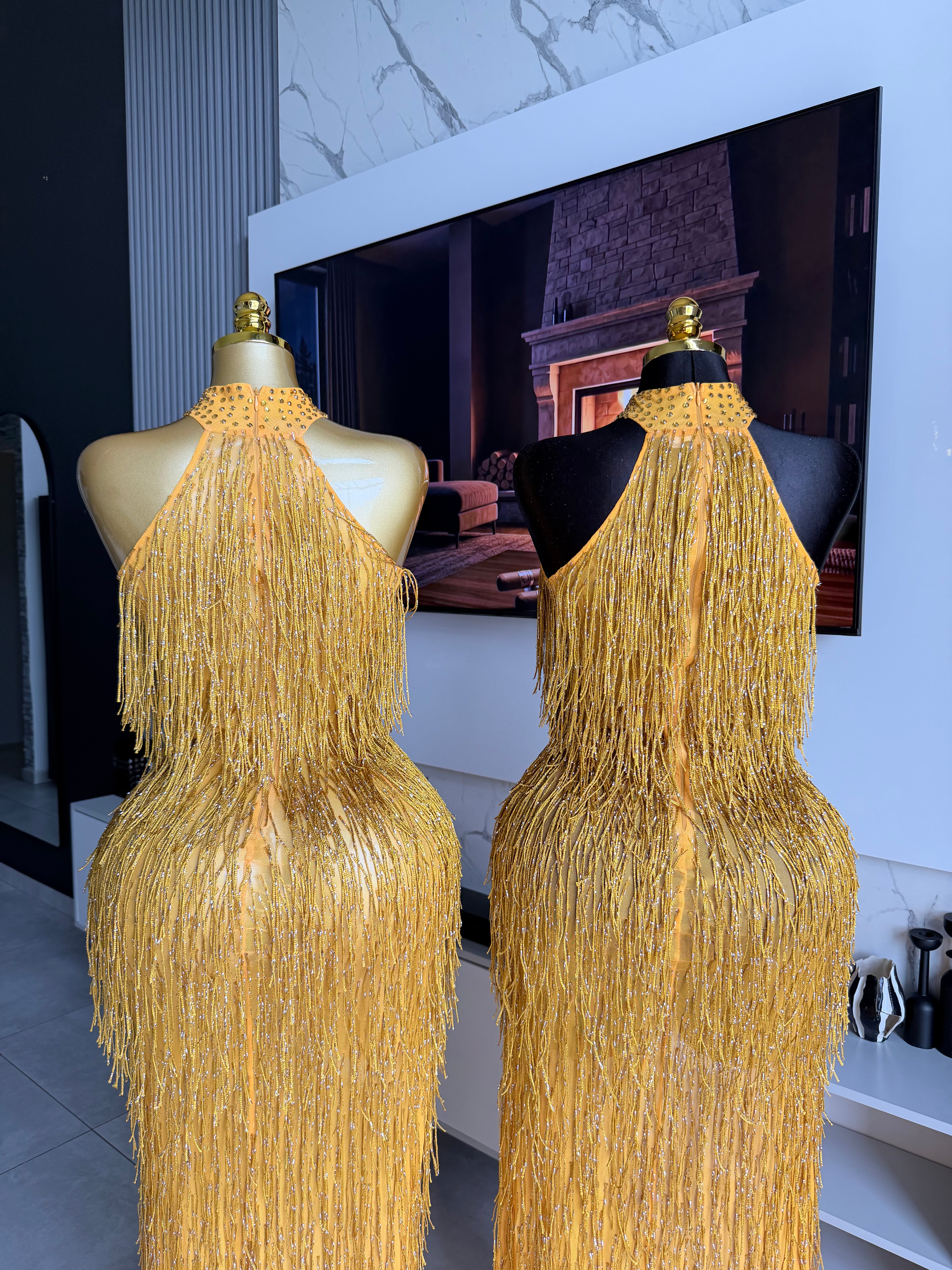 Zahara Gold Fringe Maxi Dress