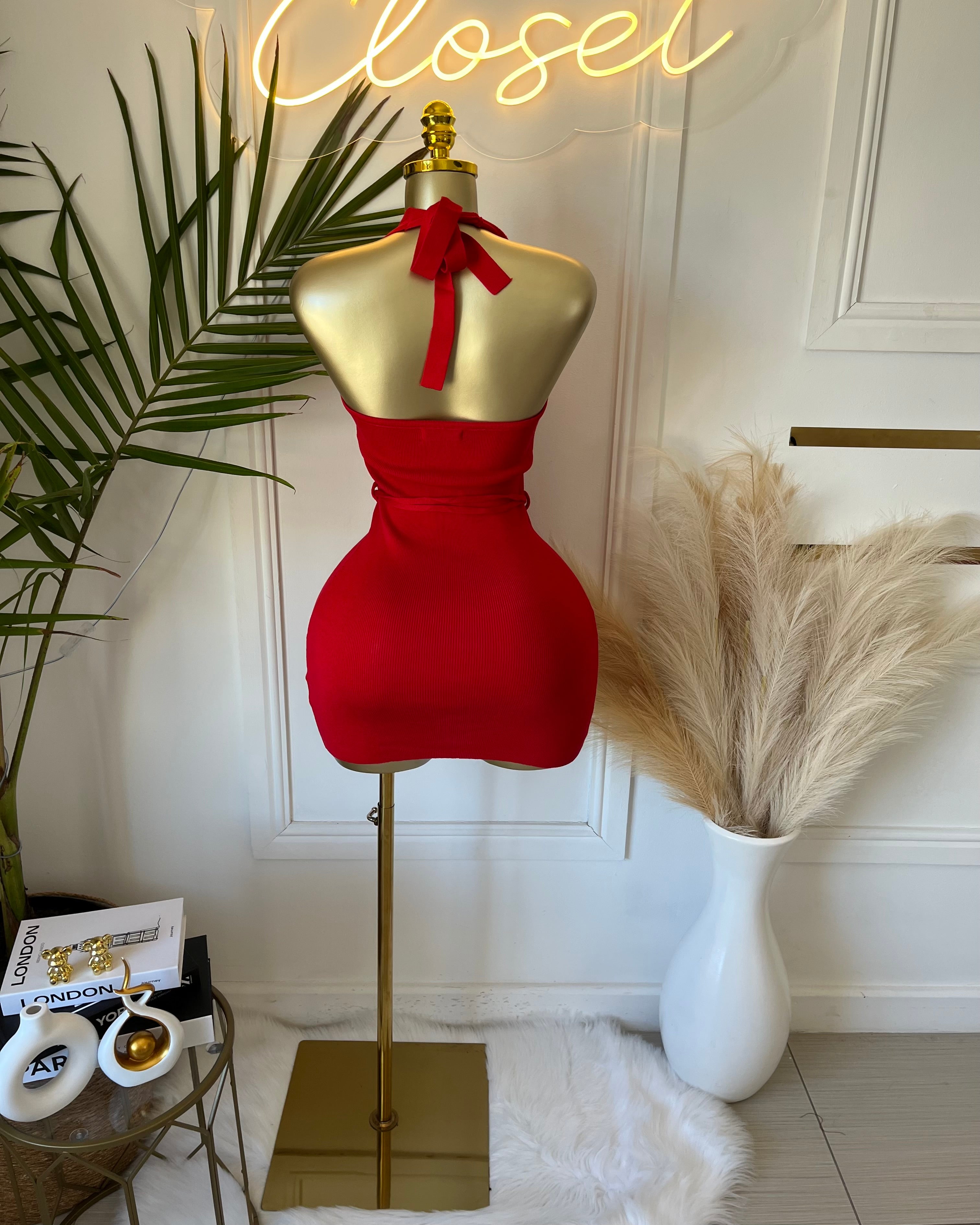 Khari Sculpted Halter Mini Dress