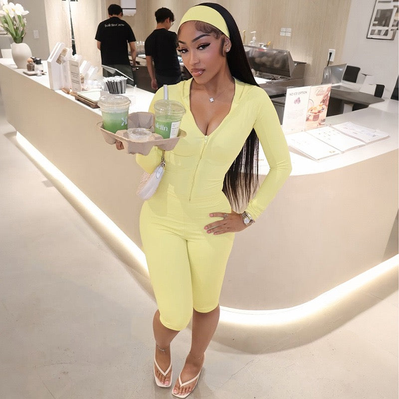 Limoncello Zip Hoodie & Biker Set Yellow