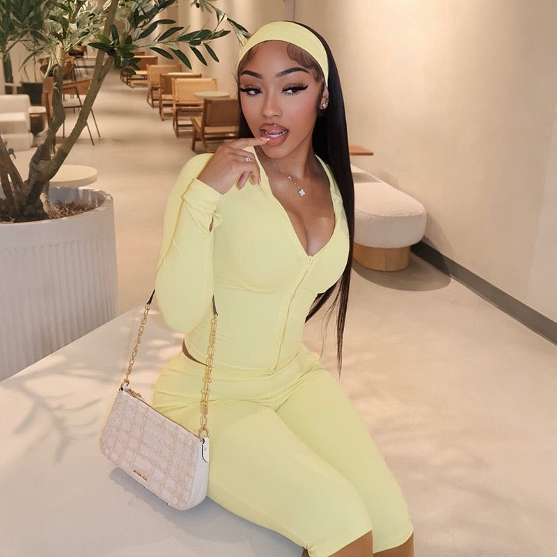 Limoncello Zip Hoodie & Biker Set Yellow