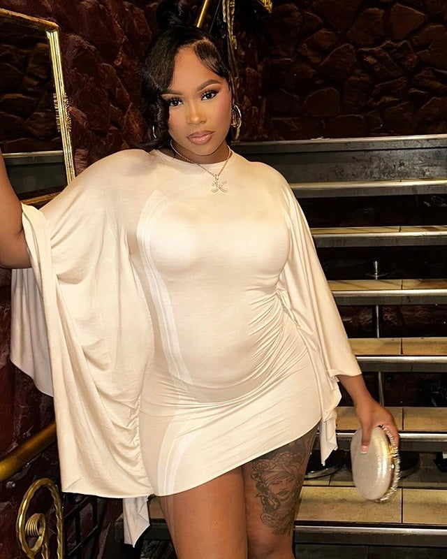 Happiness Ruched Batwing Sleeve Mini Dress