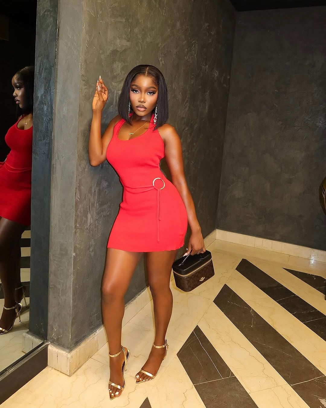 Khari Sculpted Halter Mini Dress