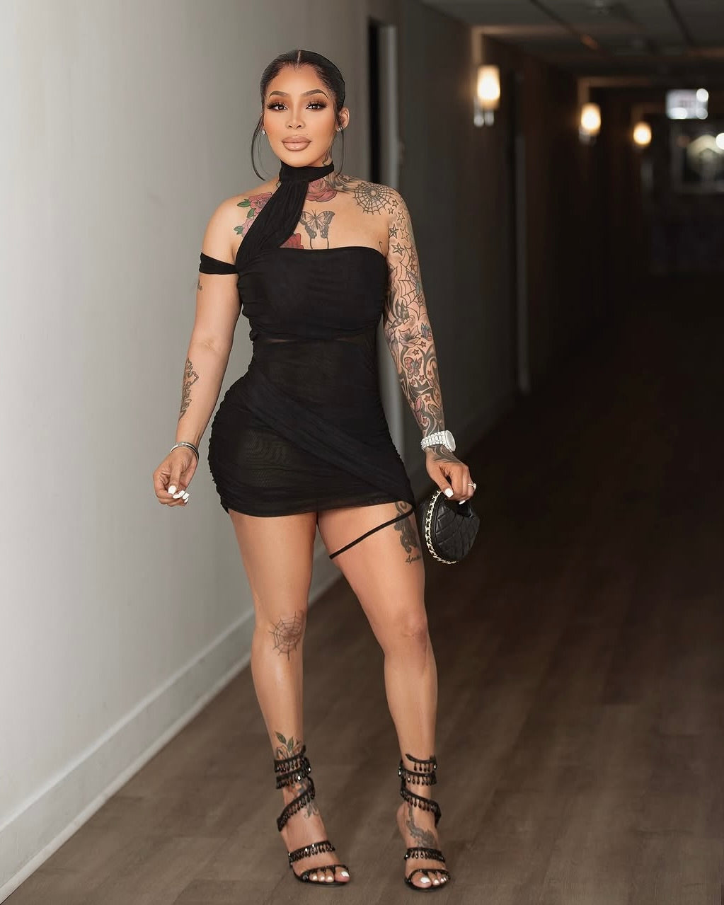 Poised Sheer Mini Dress Black