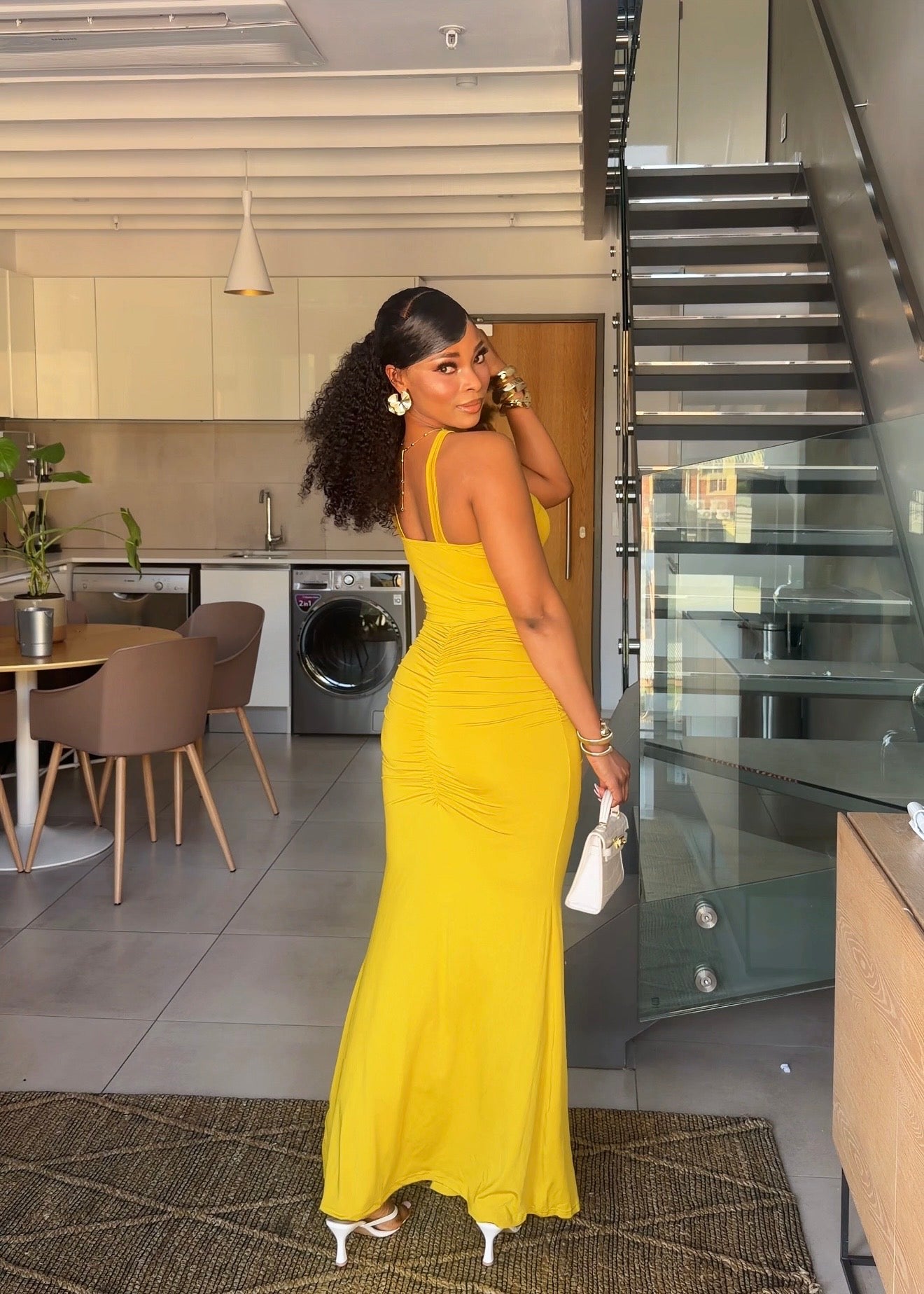 Zariah Olive Ruched Maxi Dress
