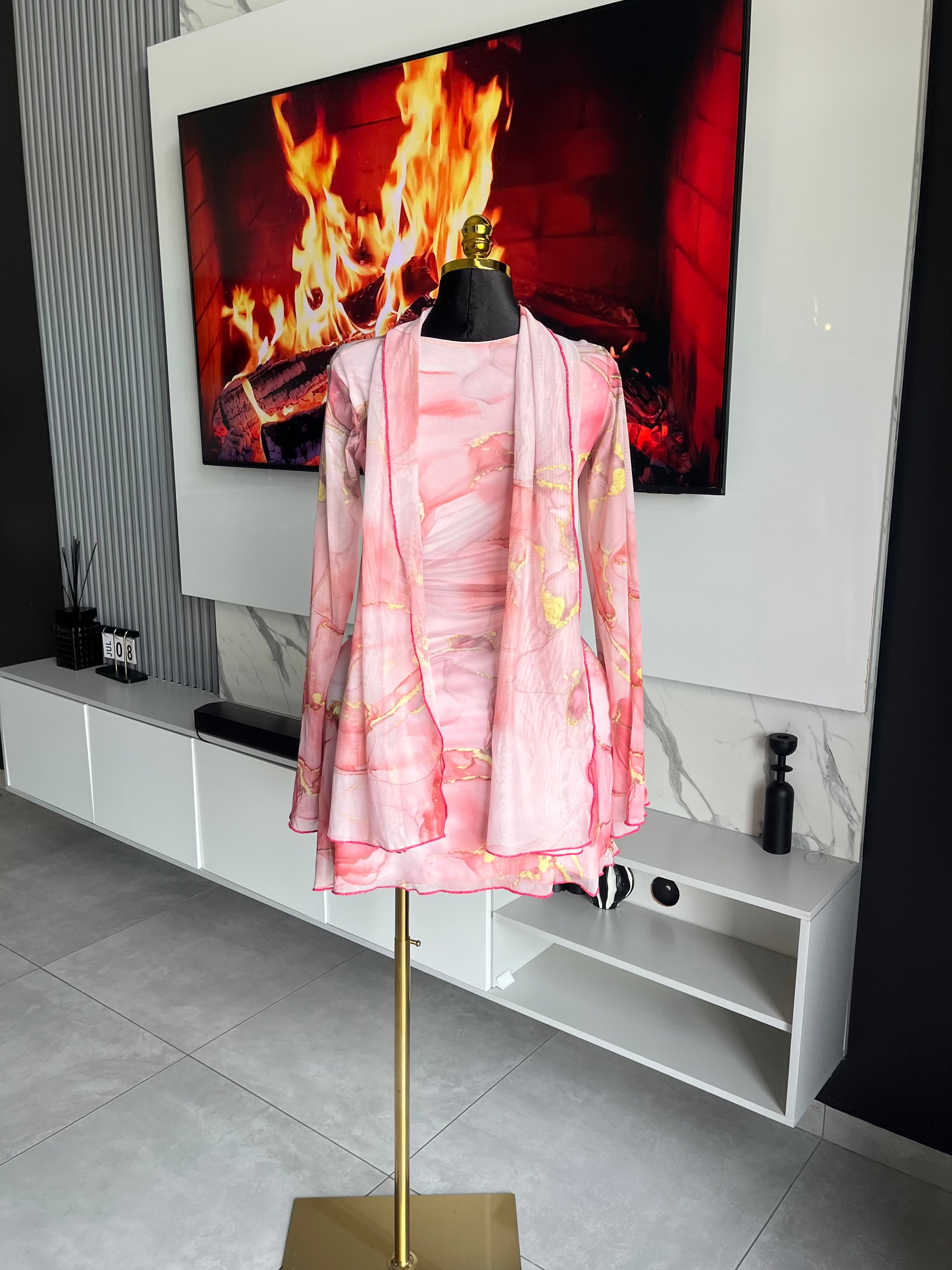 Blush Muse Mesh Mini Dress with Scarf