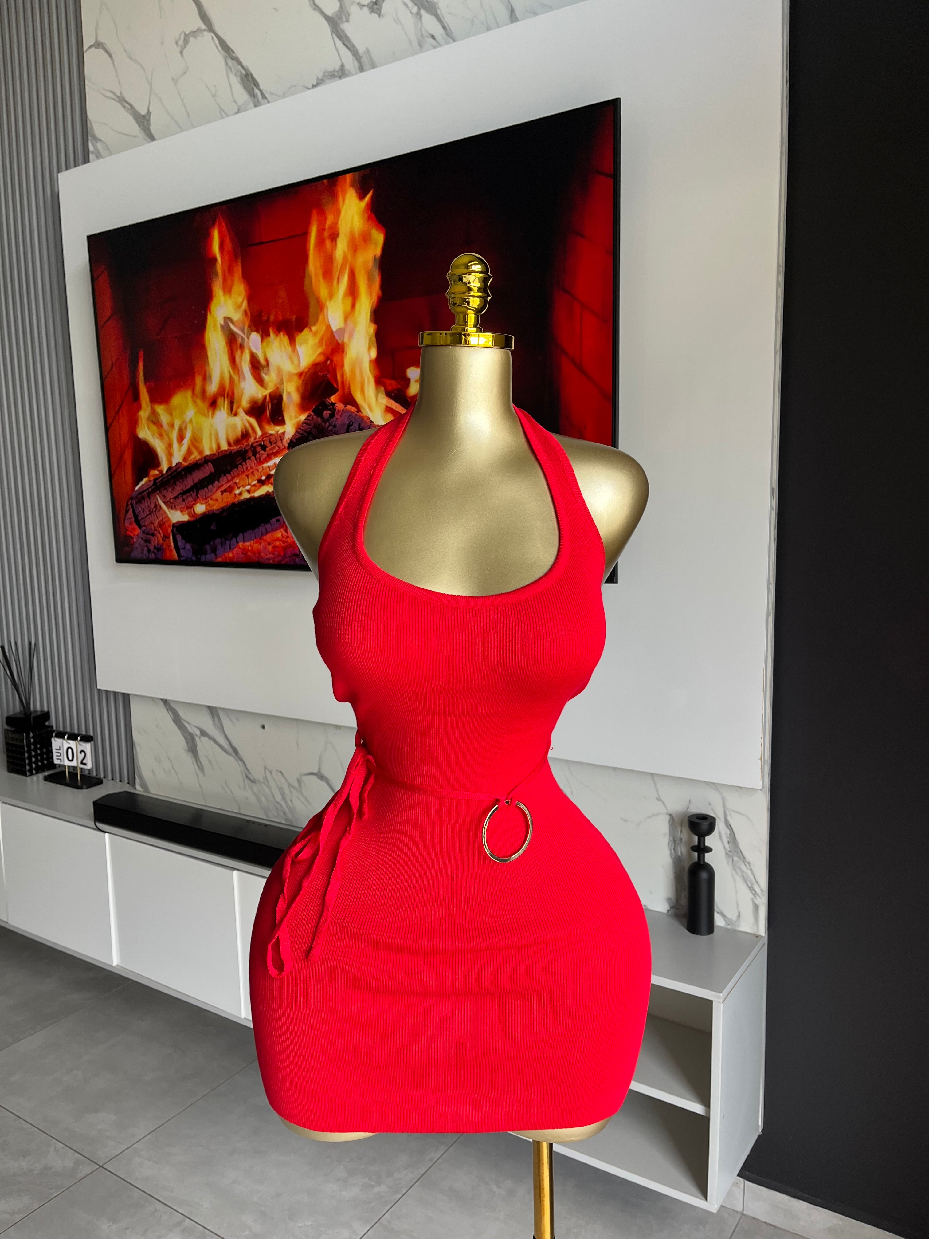 Khari Sculpted Halter Mini Dress