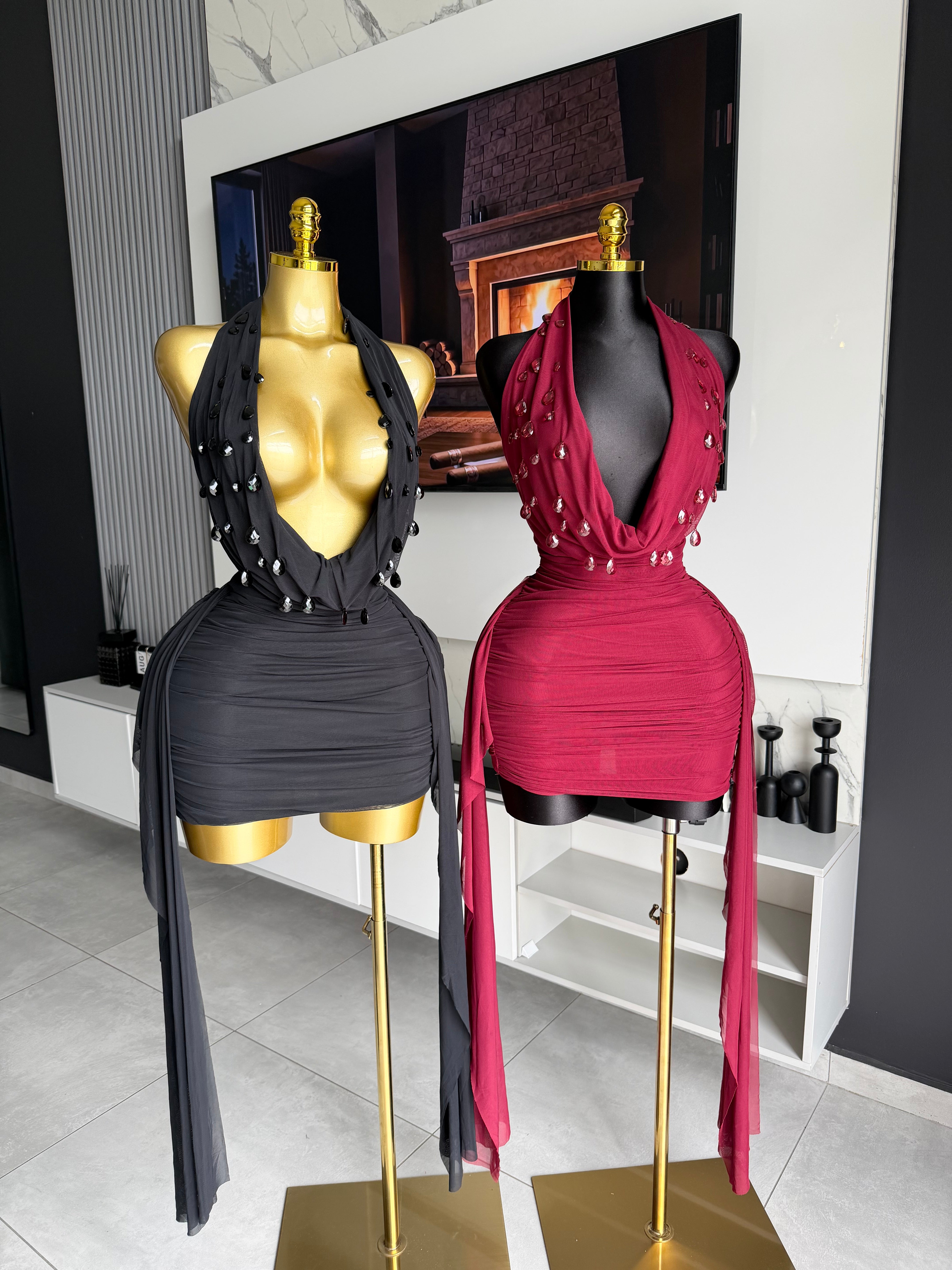 Sienna Embellished Drape Mini Dress