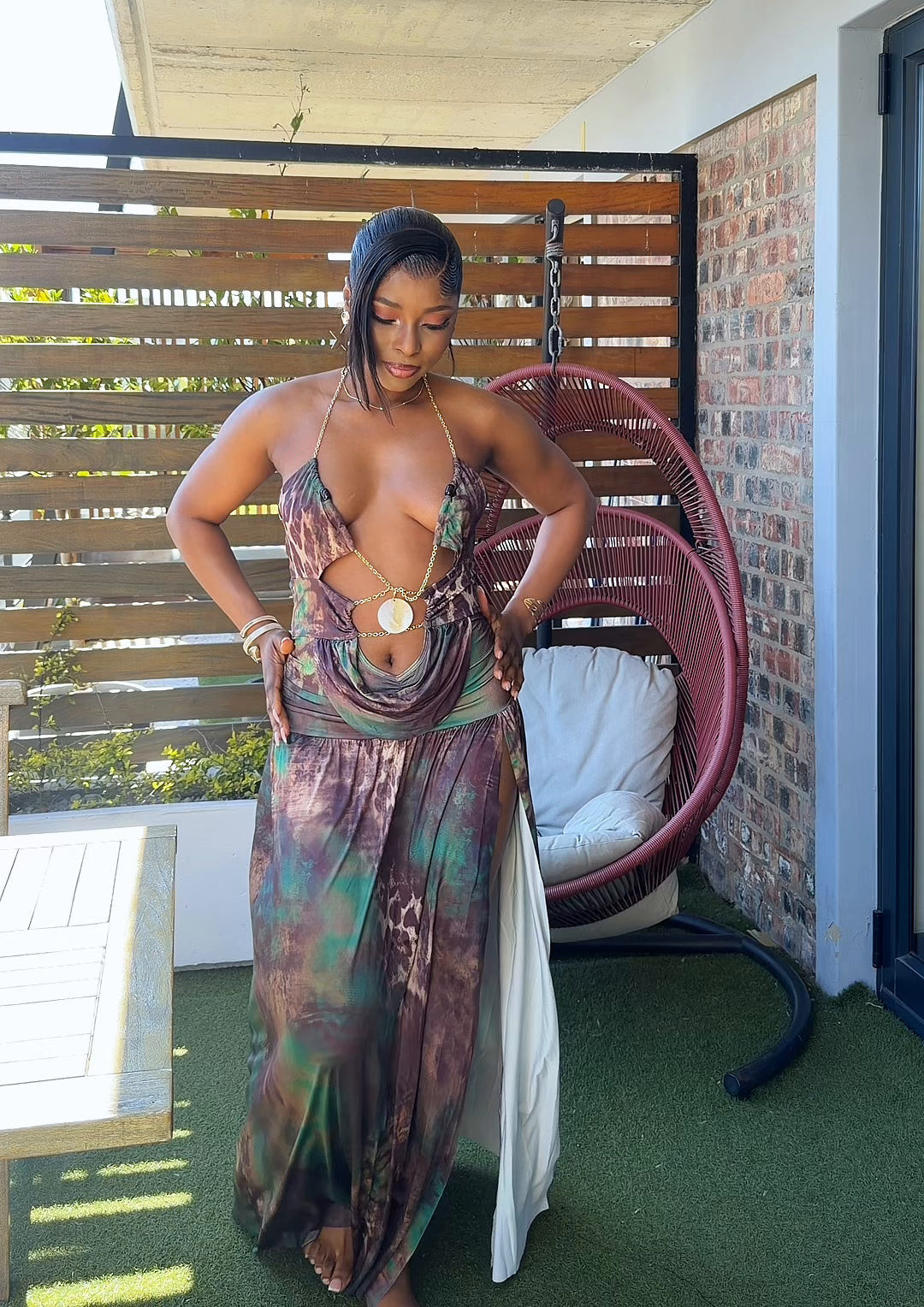 Safiya Chain Halter Slit Maxi Dress
