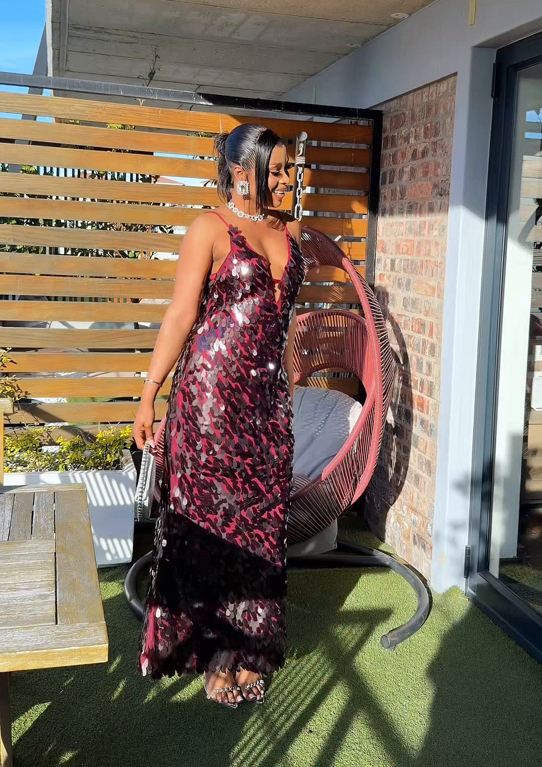 Siren Paillette Sequin Maxi Dress Red