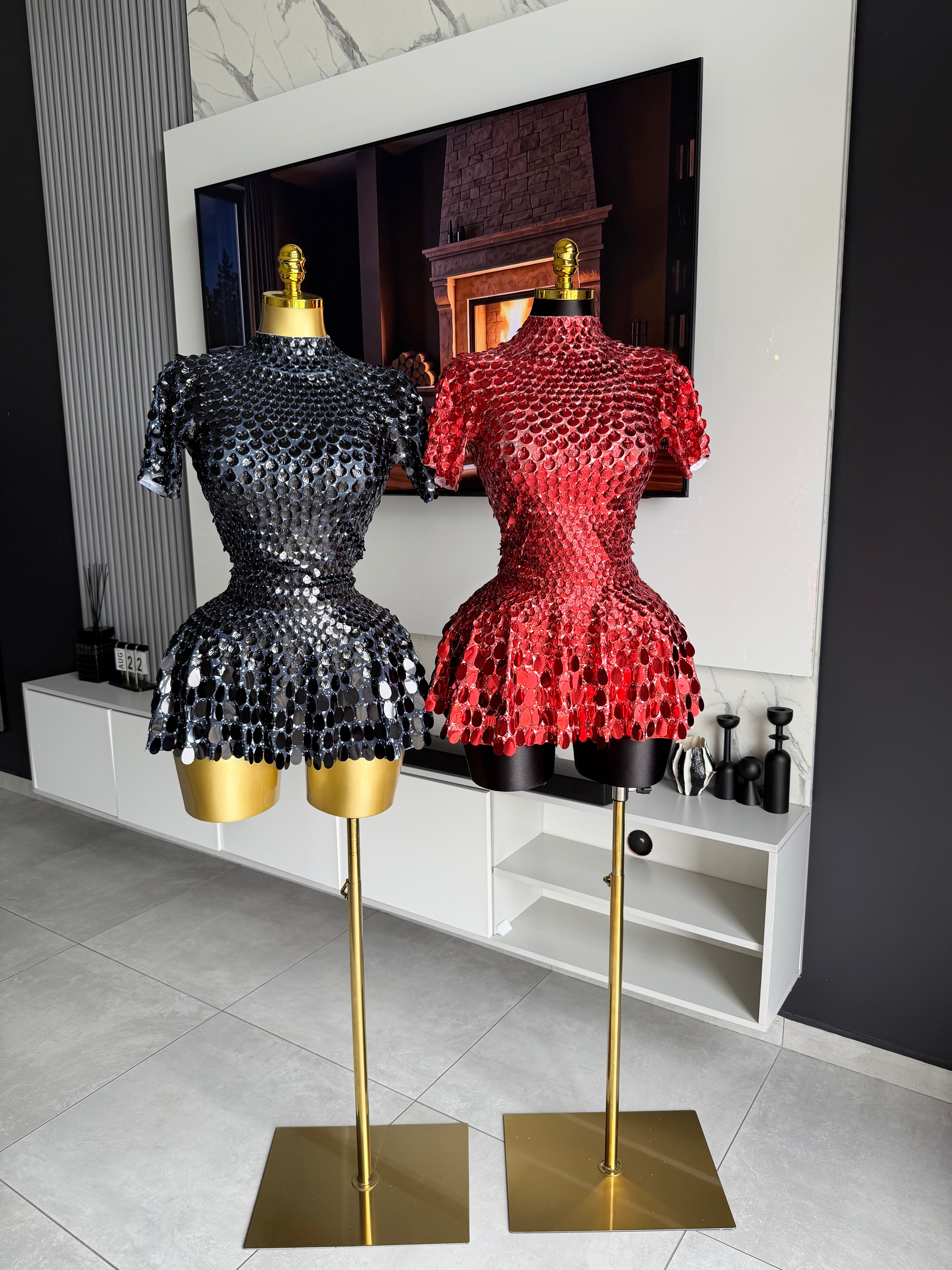 Godiva Mirror Embellished Mini Dress Red