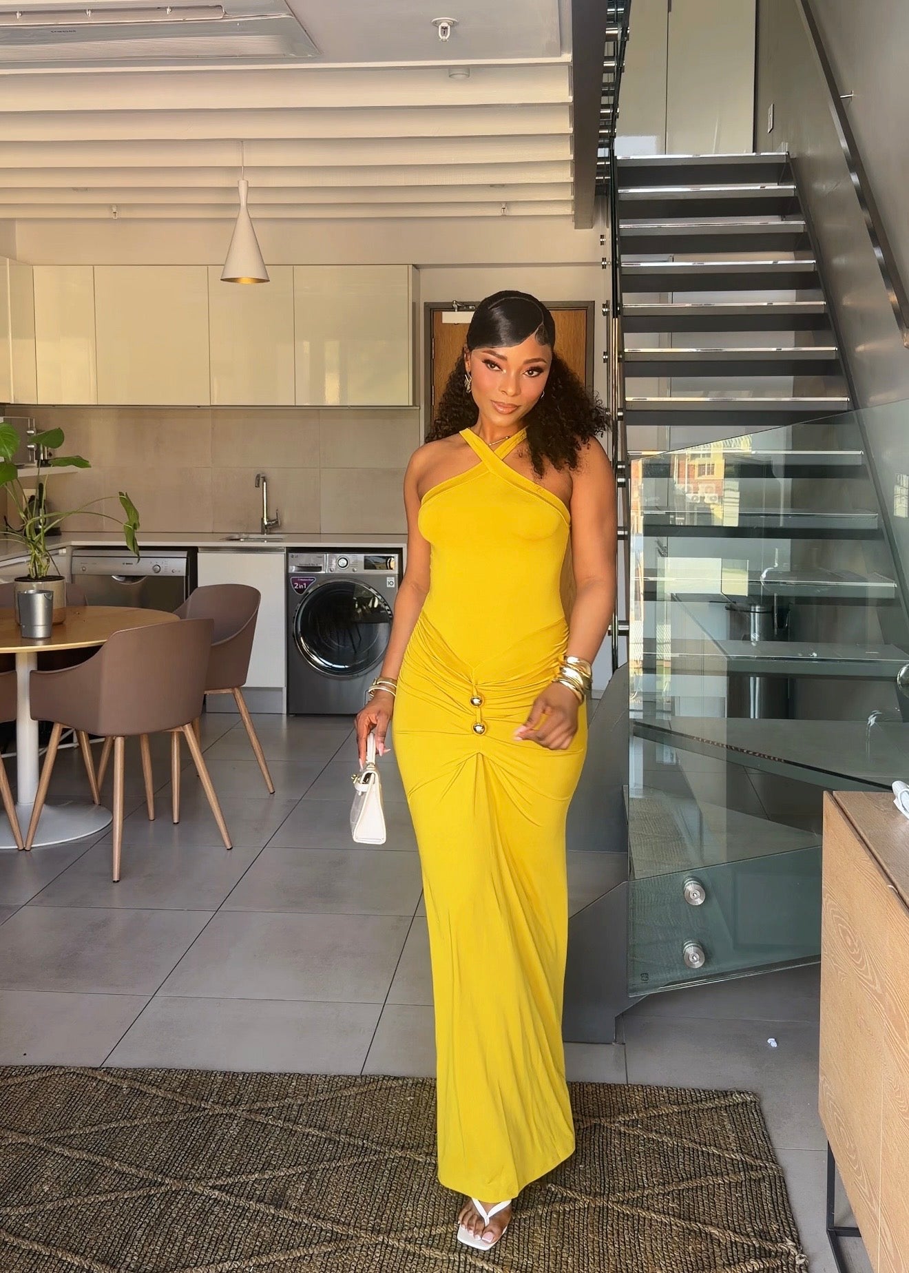 Zariah Olive Ruched Maxi Dress