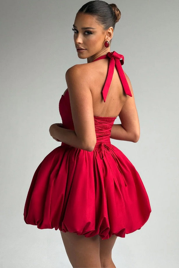 Opaline Organza Bubble Mini Dress Red