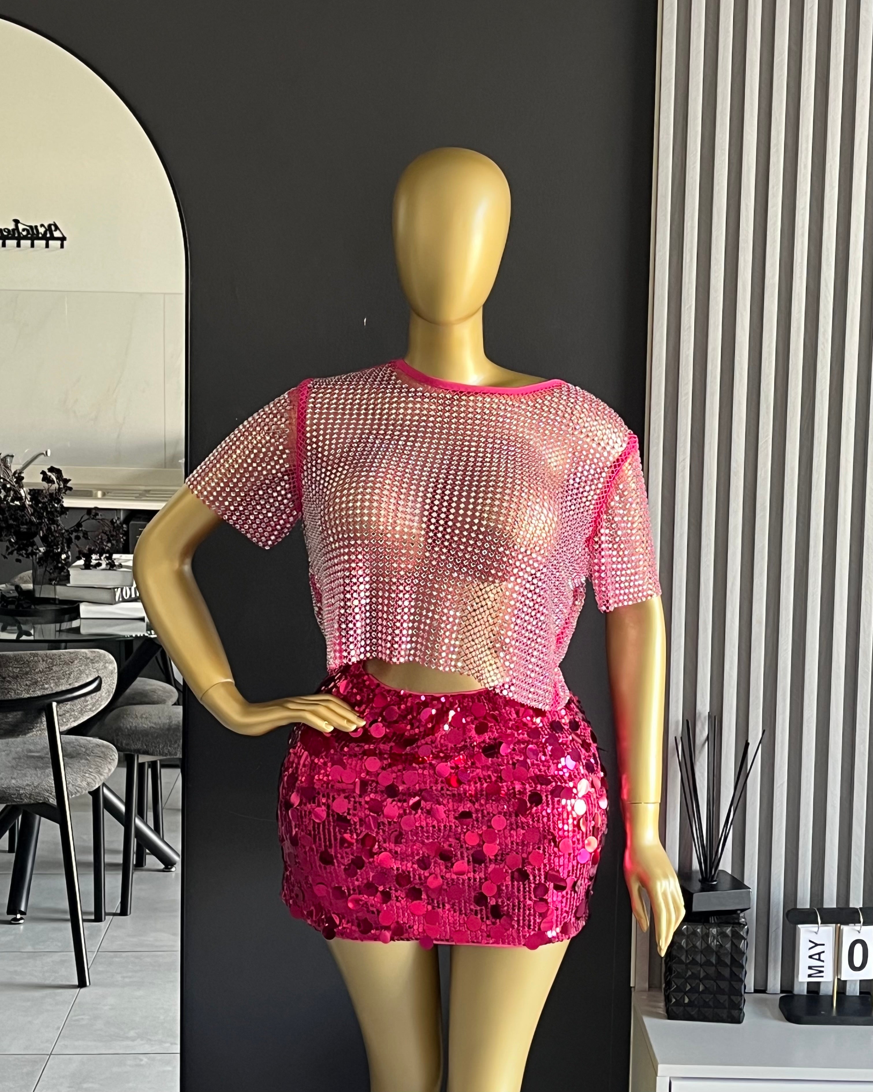 Cassidy Rhinestones Mesh Top & Skirt