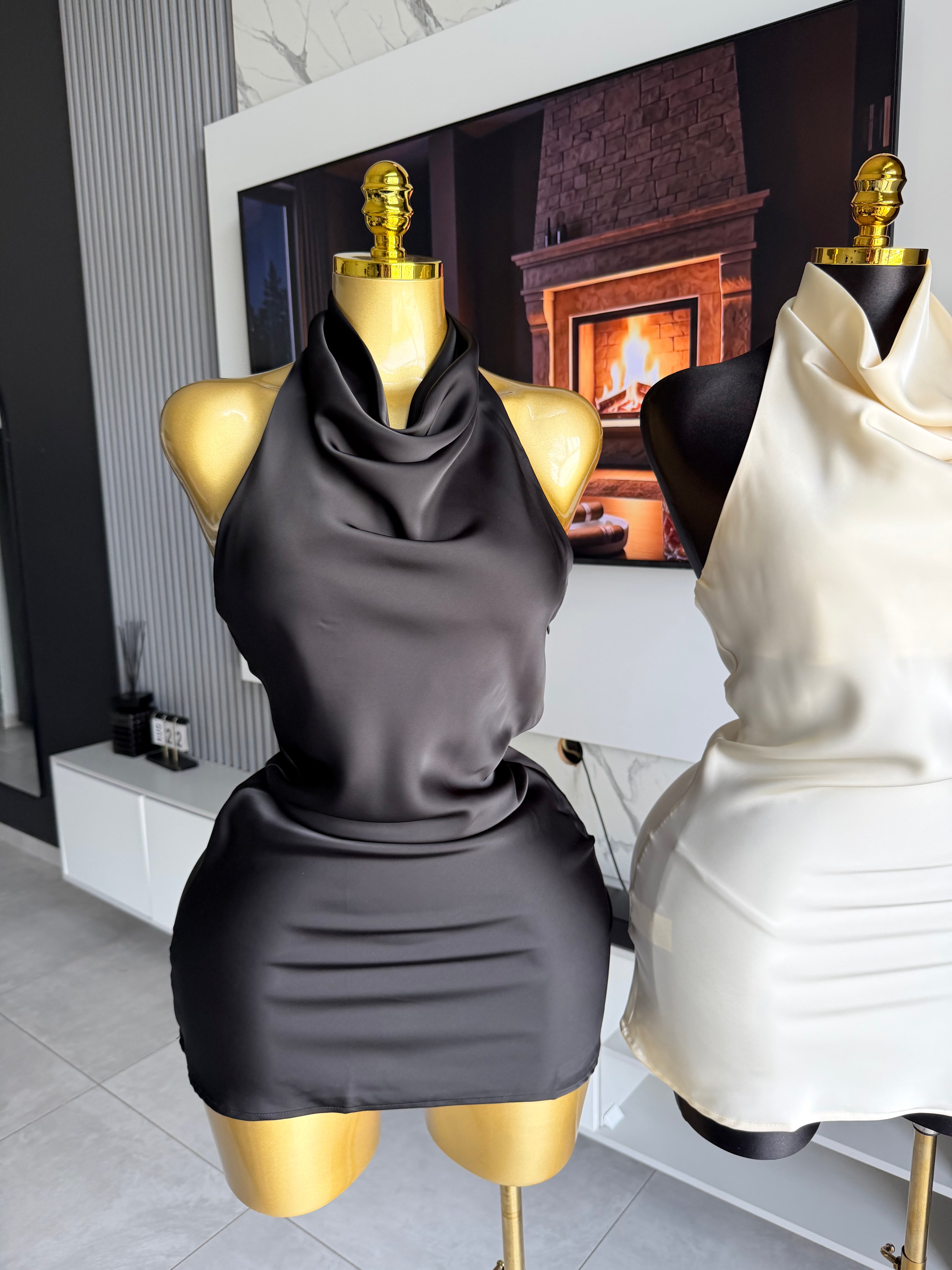 Amaya Satin Halter Mini Dress