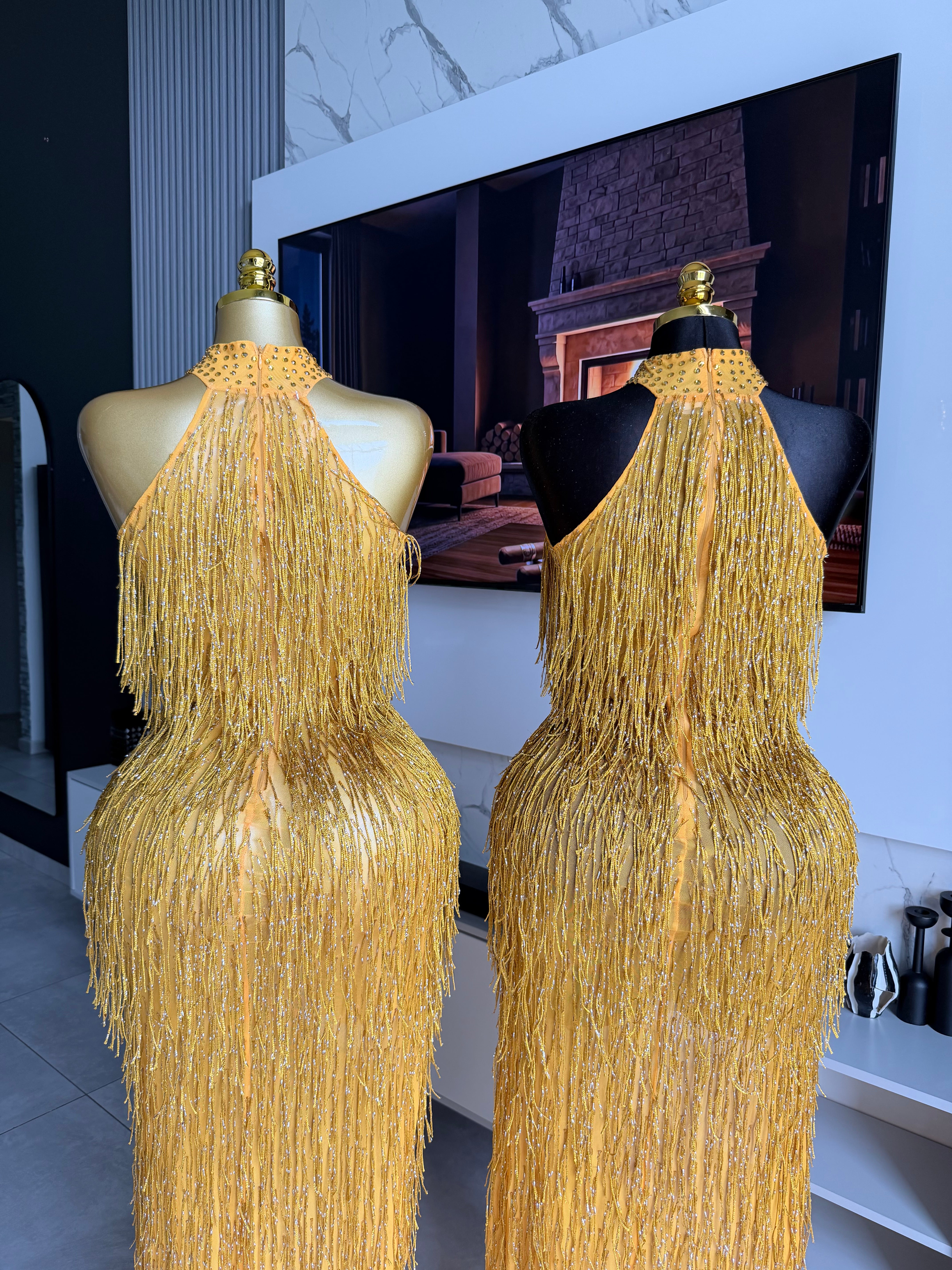 Zahara Gold Fringe Maxi Dress