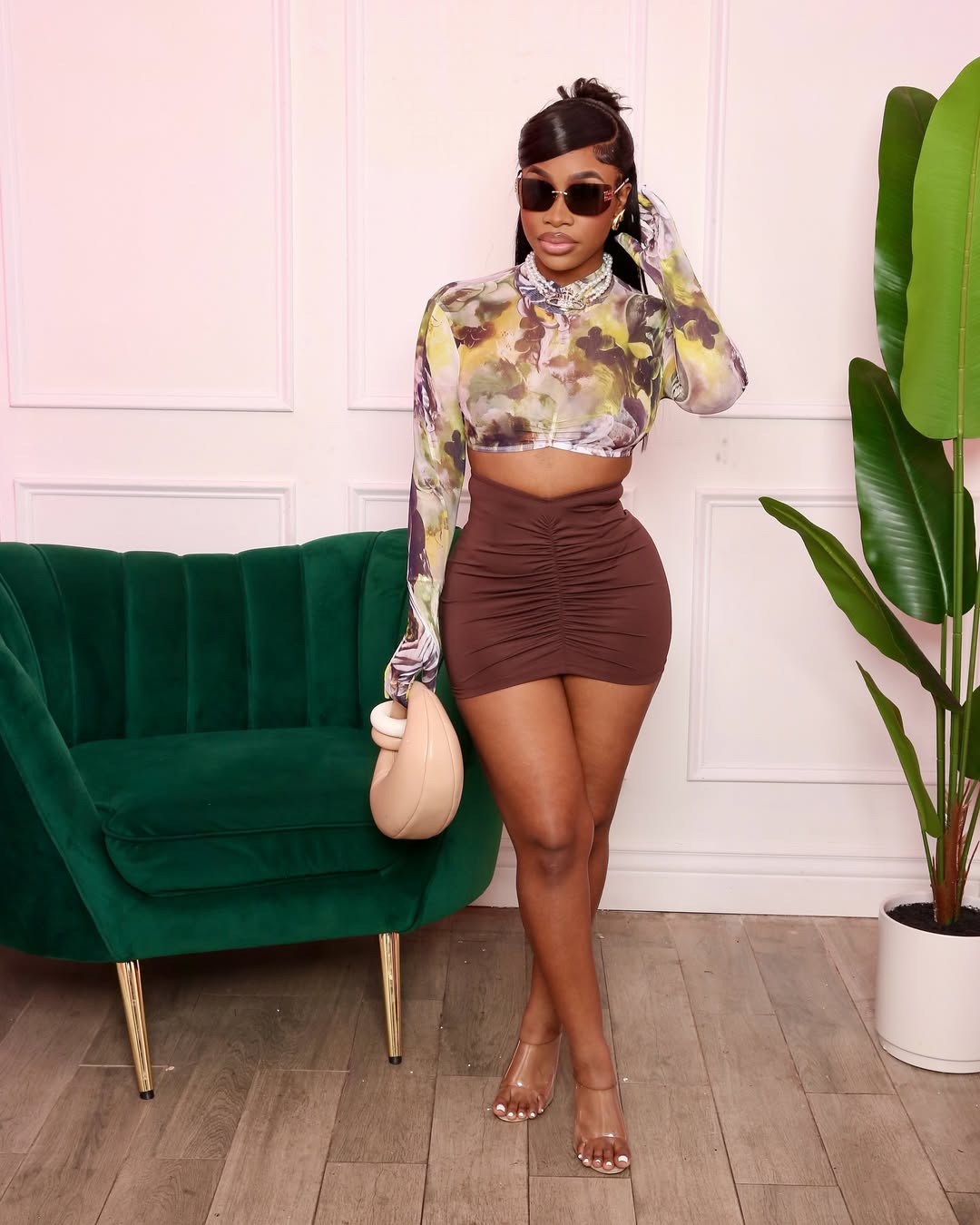 Aurora Abstract Print Mesh Two-Piece Set