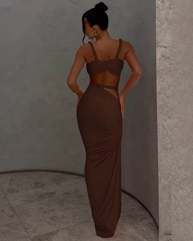 Malina Cutout Maxi Skirt Set Brown