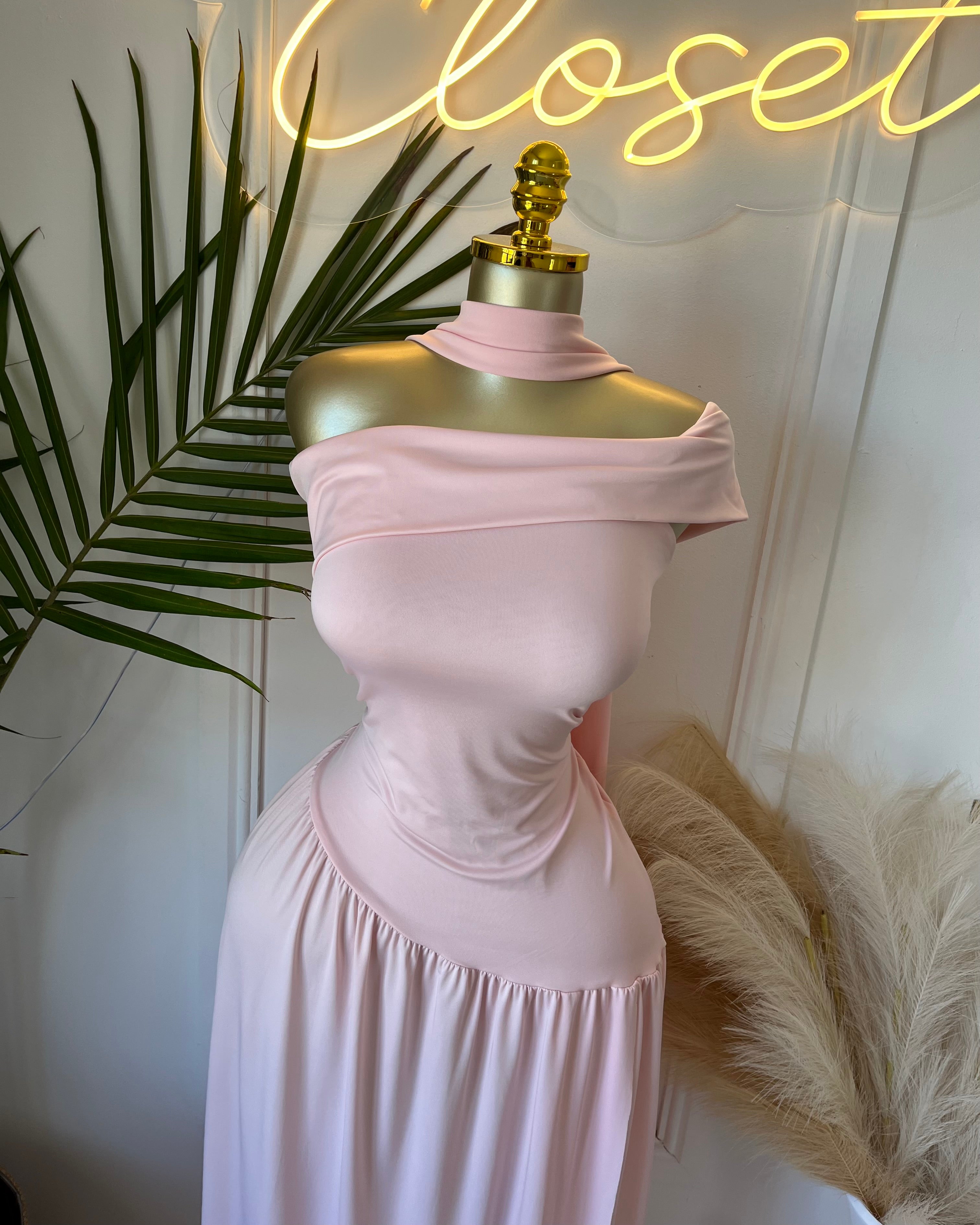 Amara Blush Off-Shoulder Maxi Dress