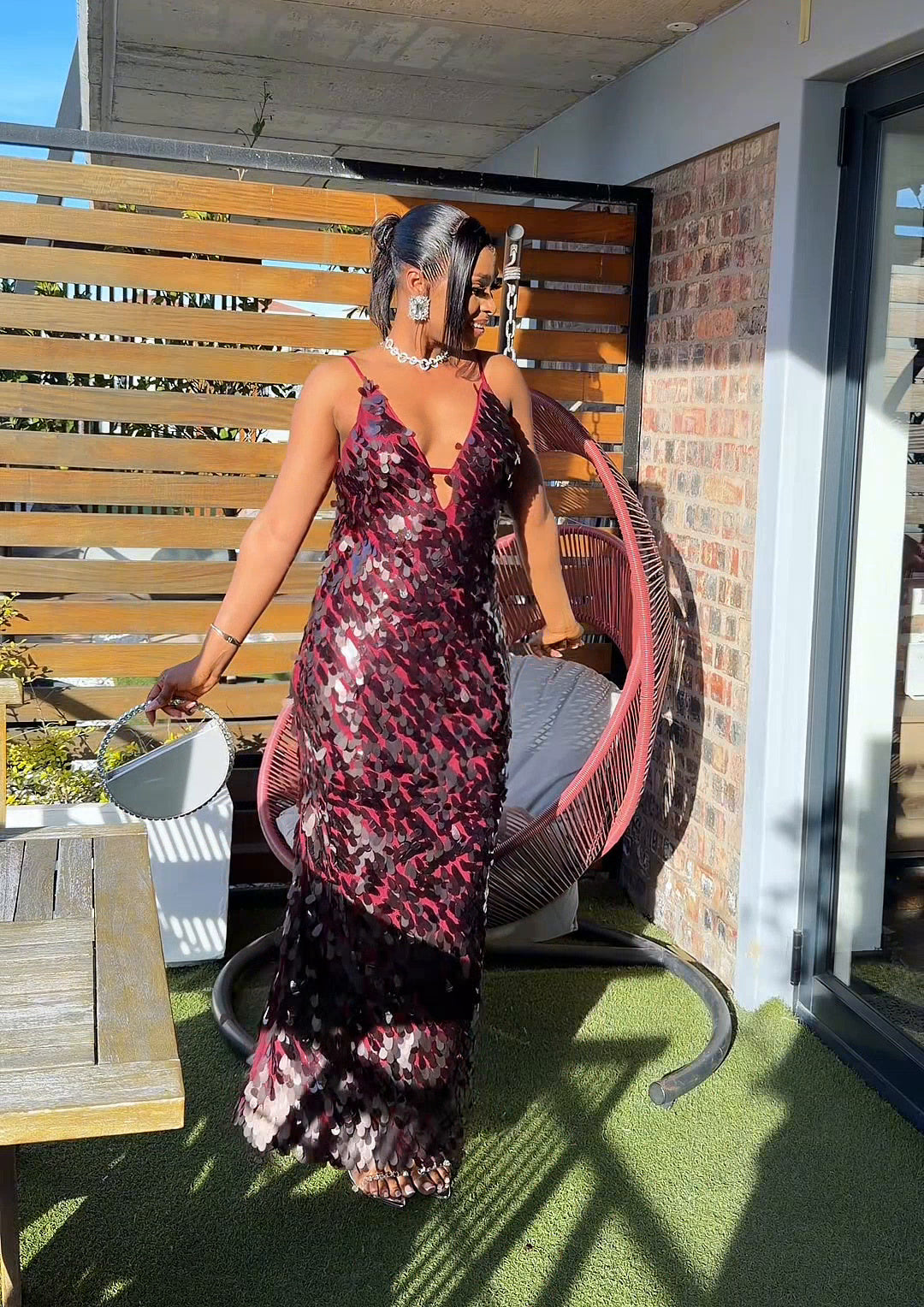 Siren Paillette Sequin Maxi Dress Red