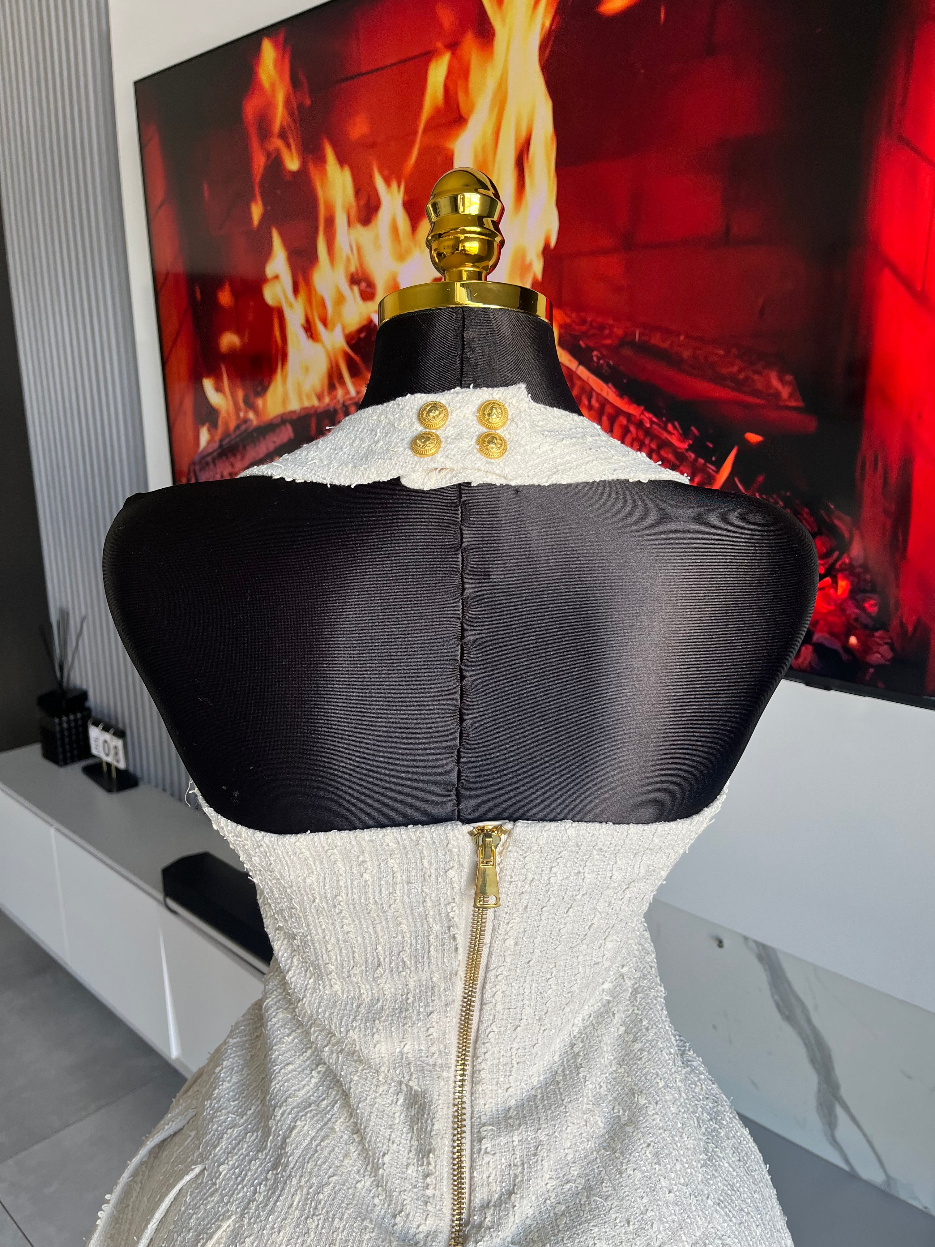 Cece Gold Button Halter Mini Dress