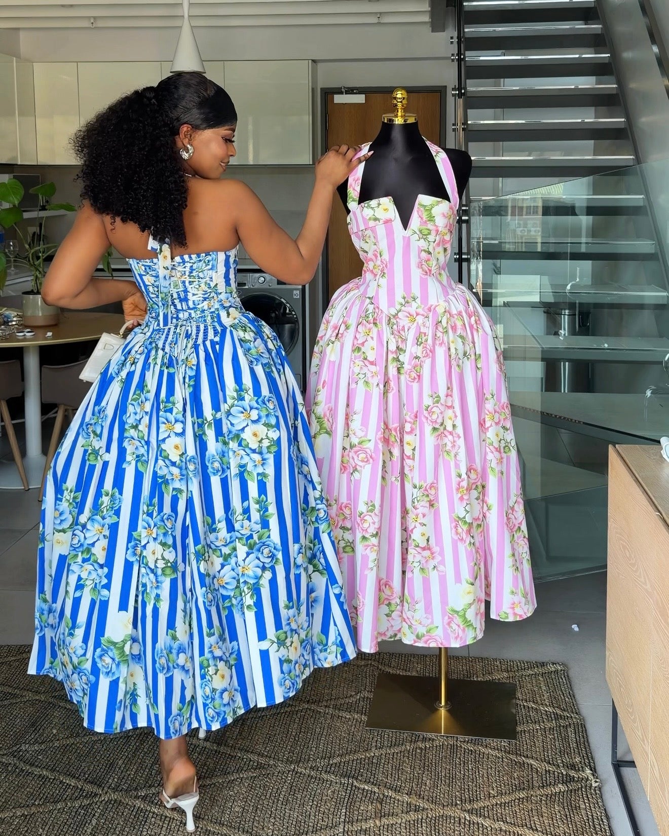 Pretty in Bloom Corset Midi Dress Blue
