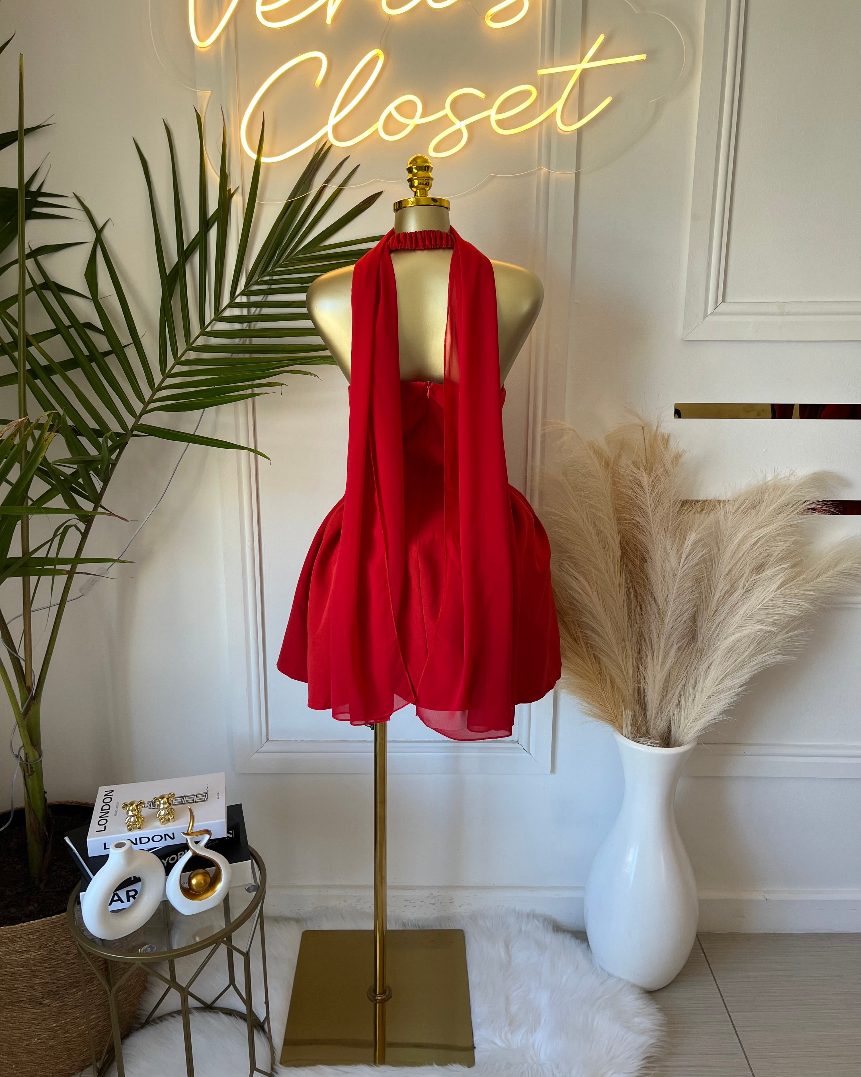 Lustre Red Off-Shoulder Skater Mini Dress