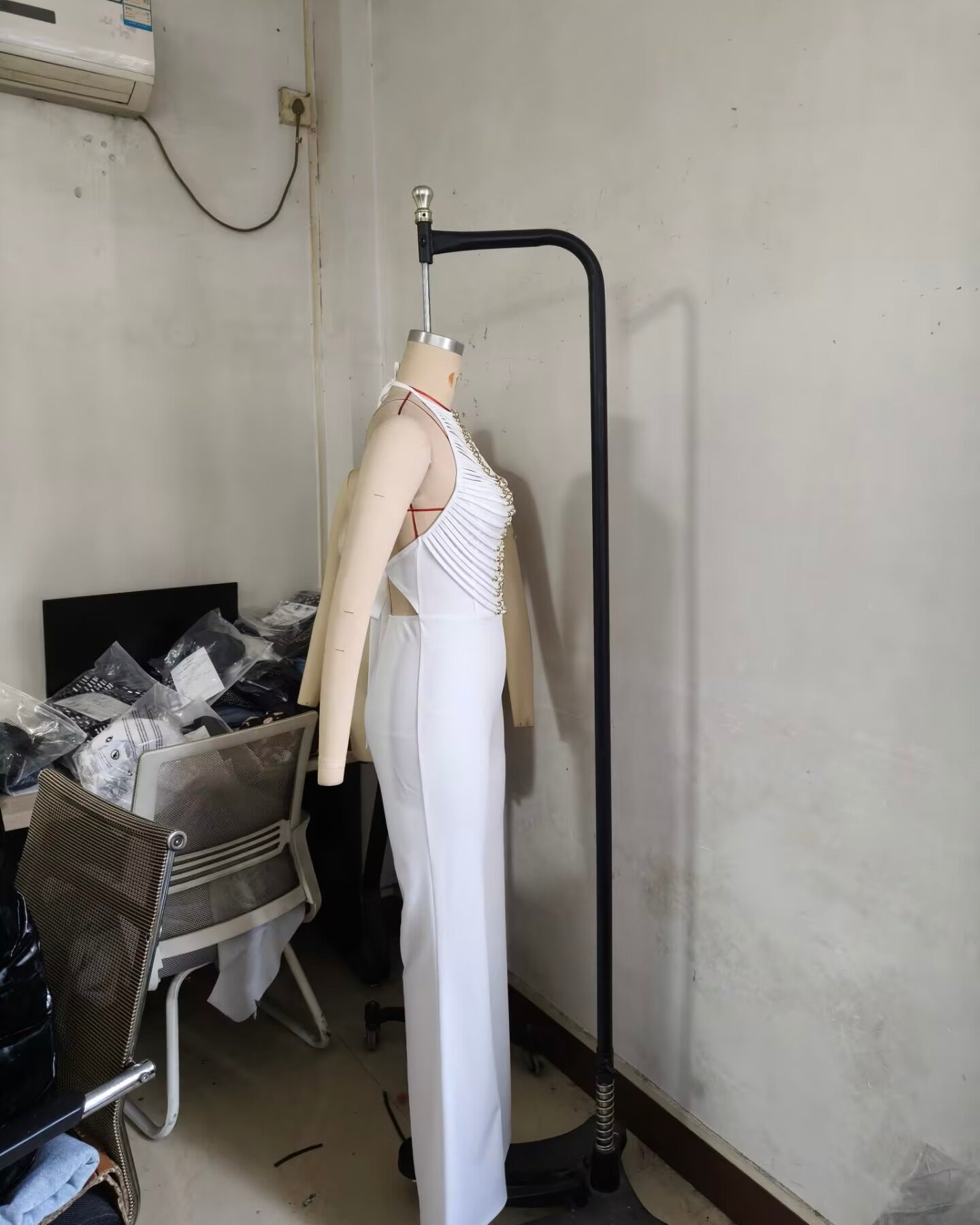 Sahara Beaded Halter Jumpsuit White