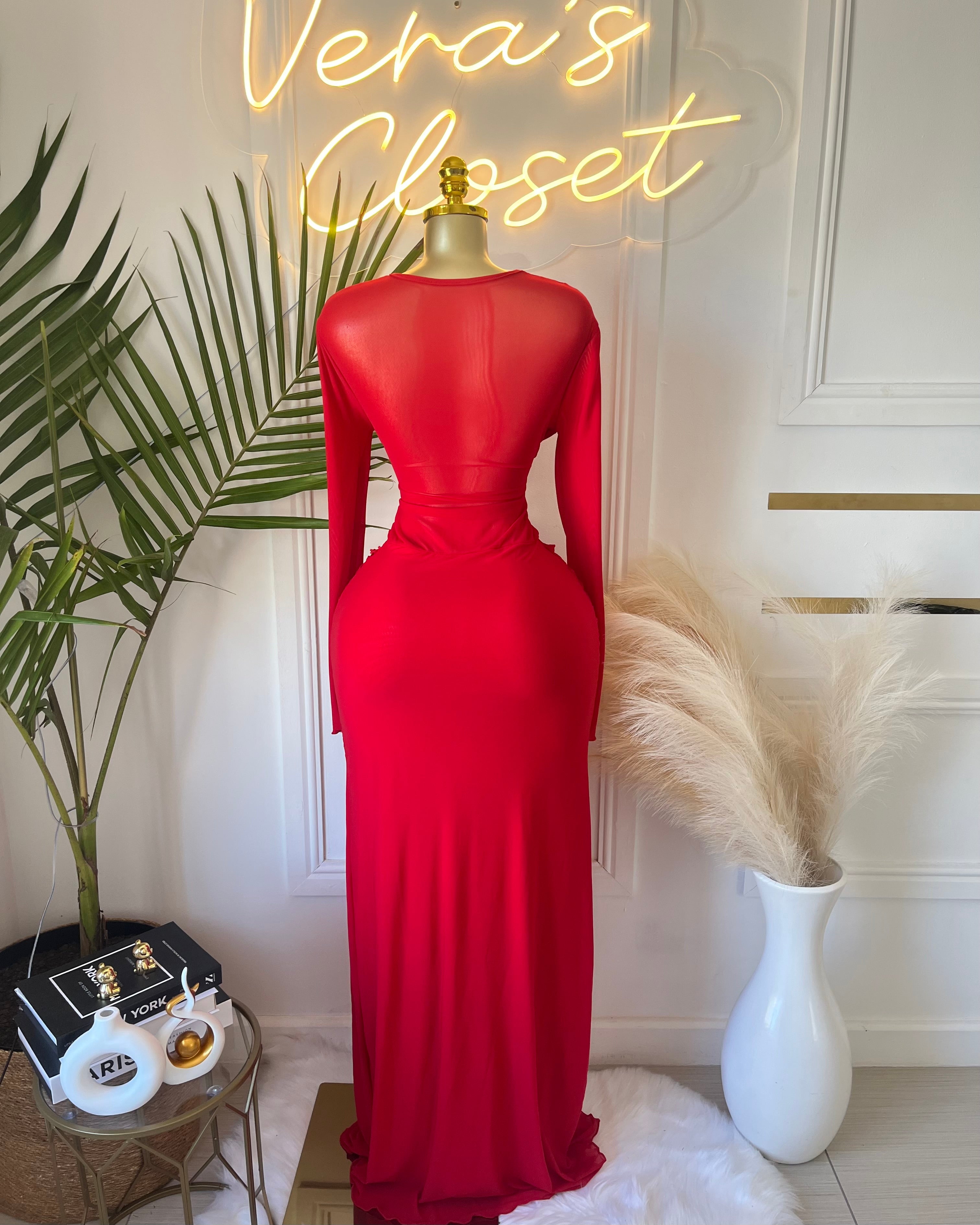 Qamila Ruched Maxi Dress (Stretch Mesh)