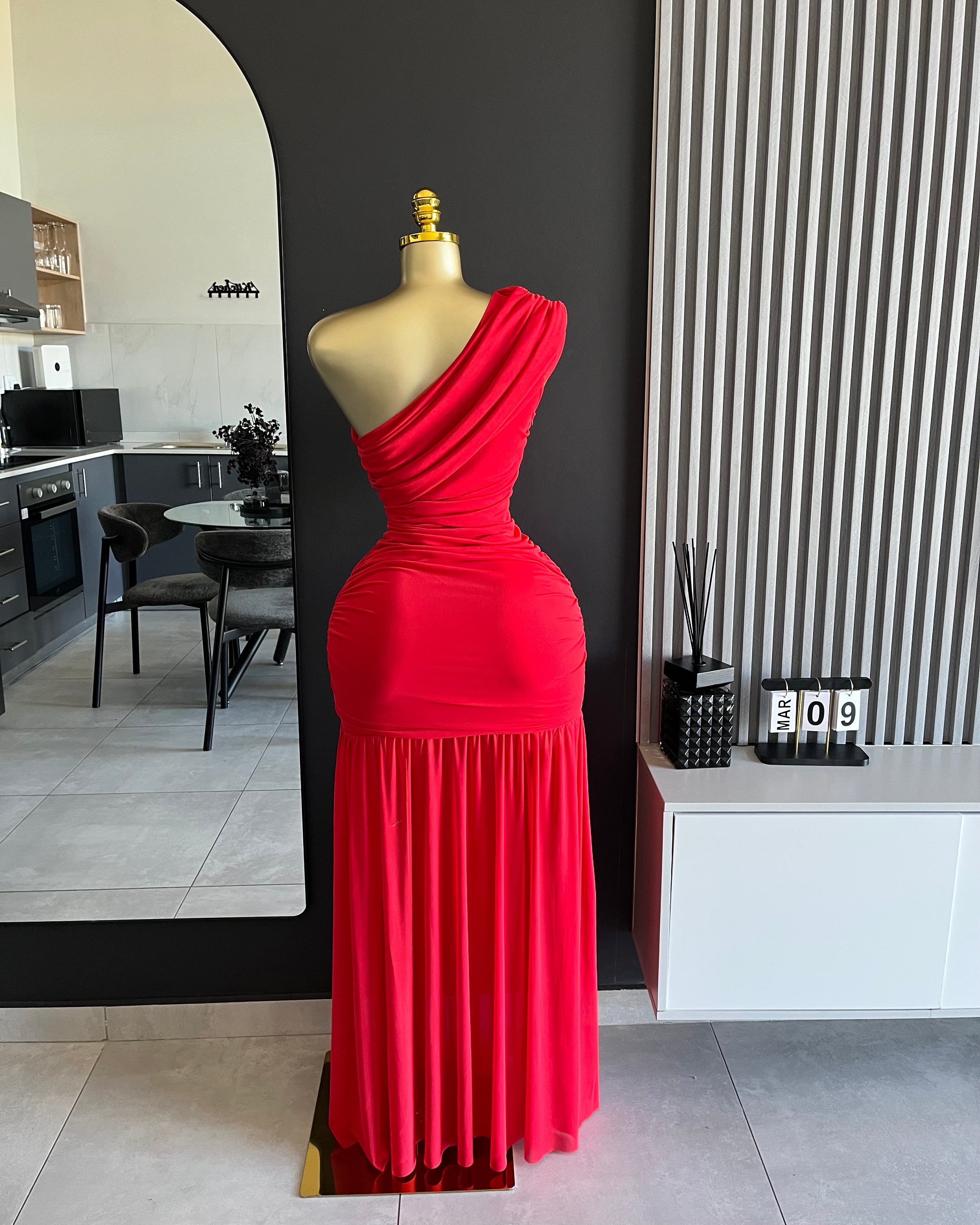 Kendall One-Shoulder Ruched Maxi Dress Red