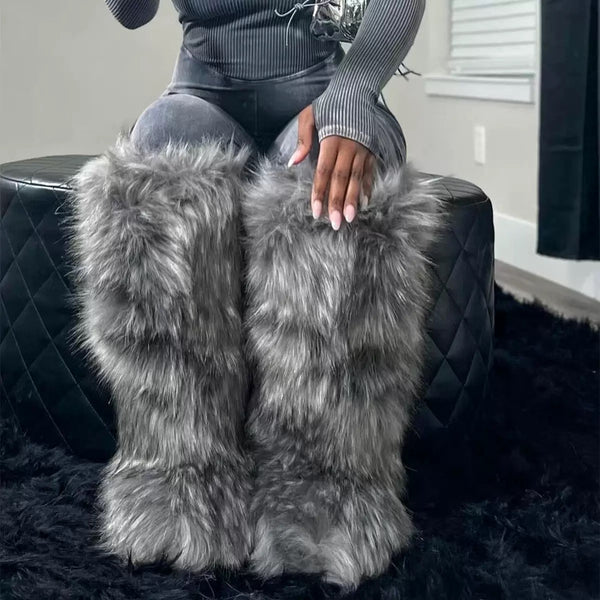 Sasha Grey Faux Fur Leg Warmers Boots