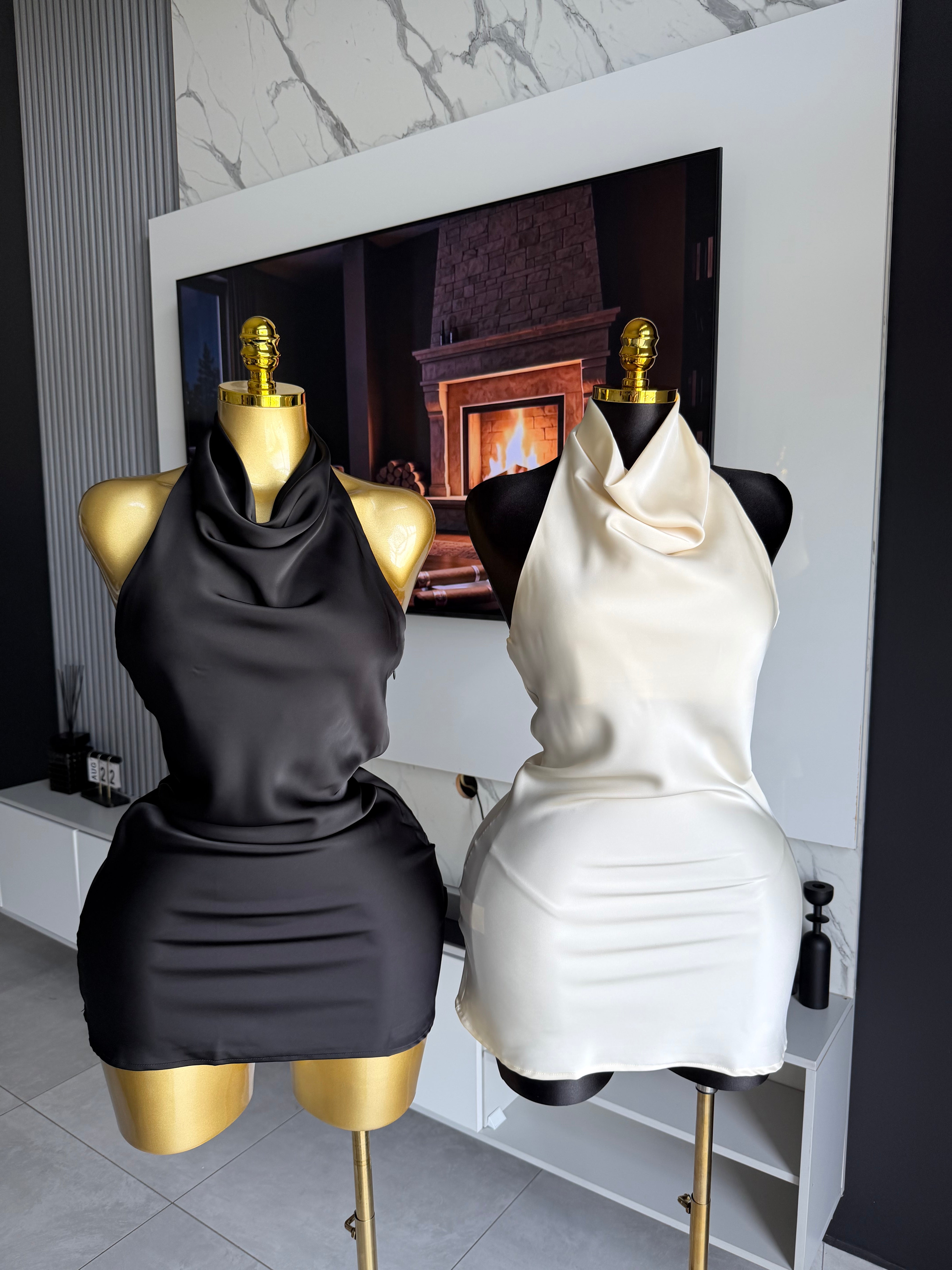 Amaya Satin Halter Mini Dress