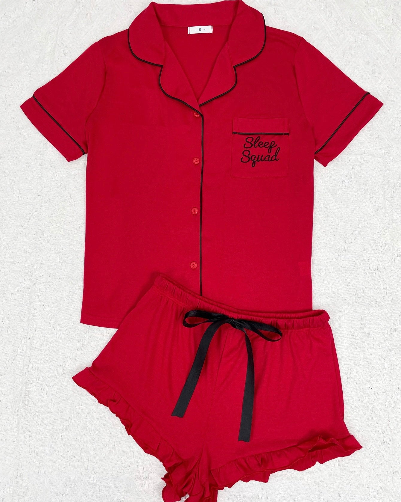 I Love Me Black Pajama Shorts Set Red