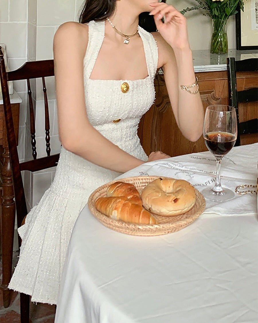 Cece Gold Button Halter Mini Dress