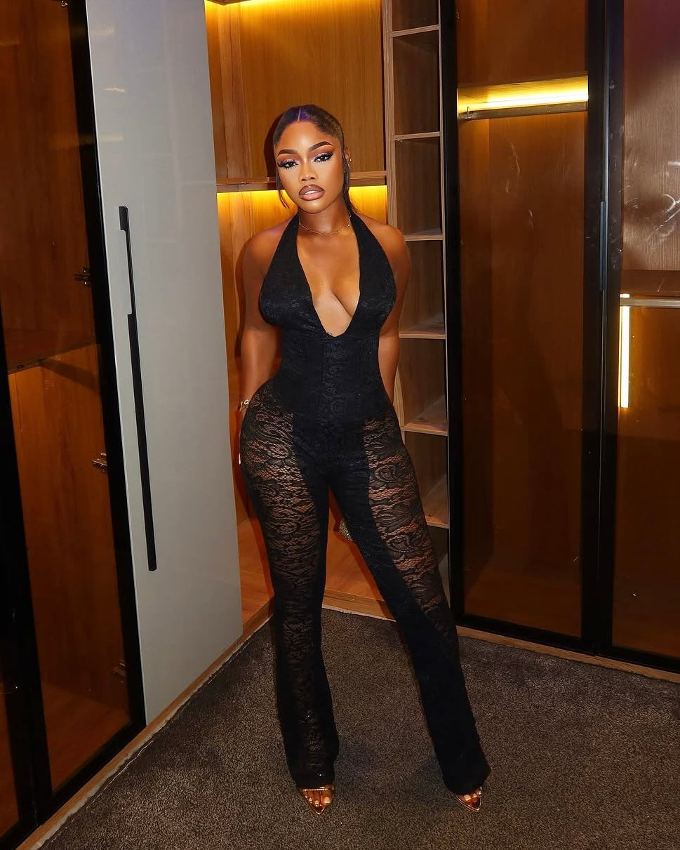 Soraya Lace Corset Jumpsuit Black