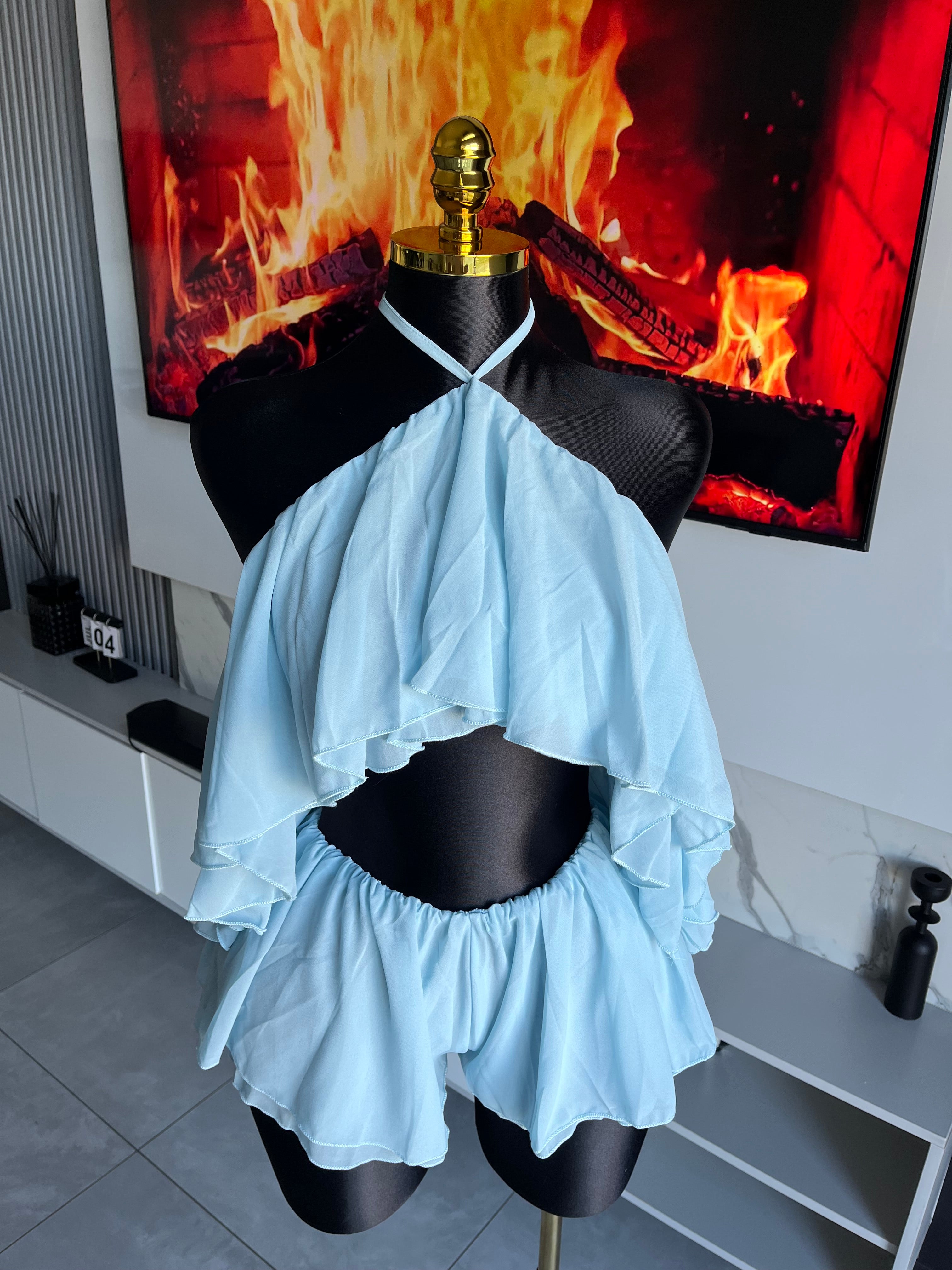 Brenna Ruffle Cut-Out Romper Set